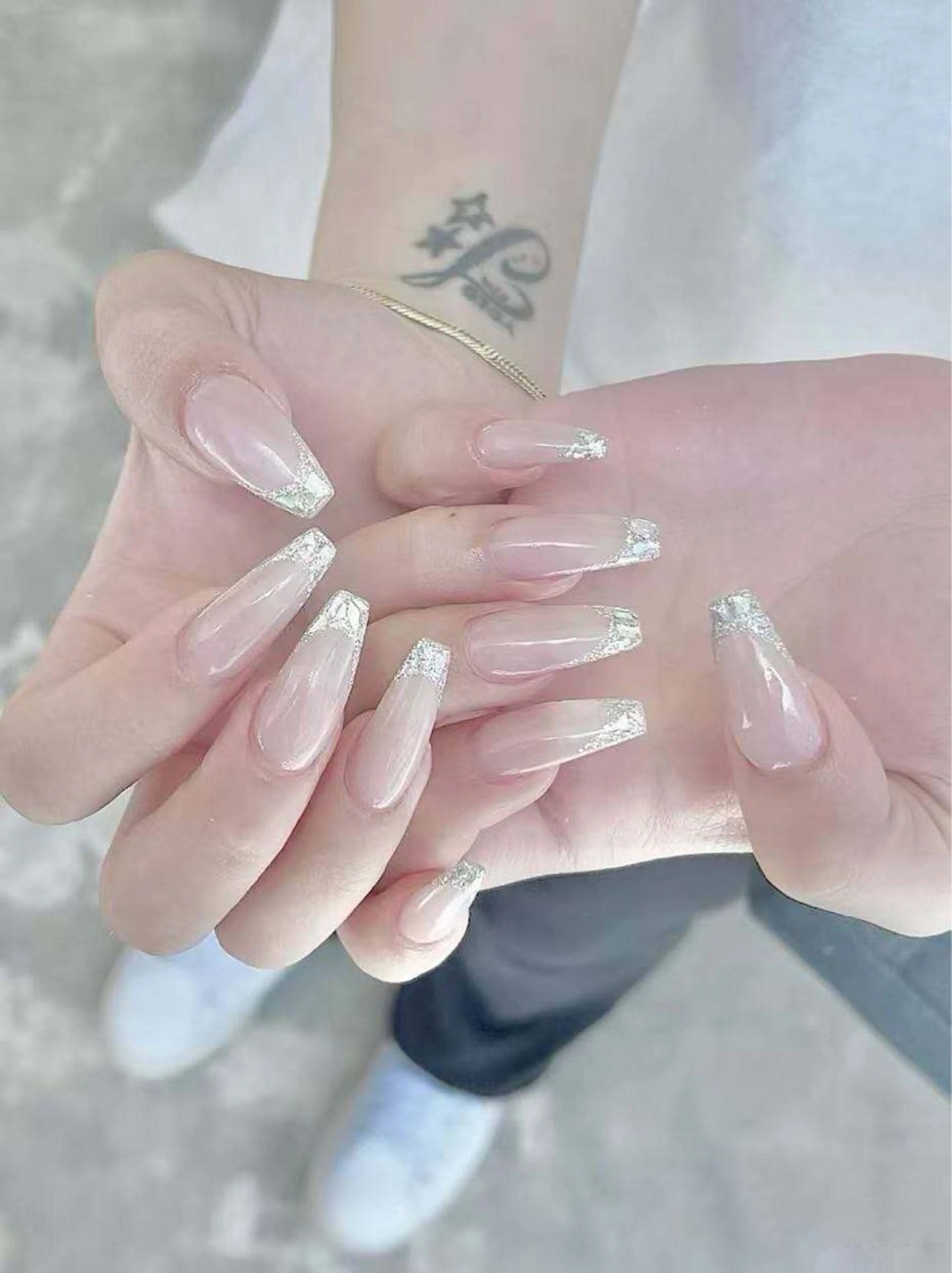 ネイル フラワーネイル フレンチネイル ジェルネイル ガラスフレンチ ハート ハンドネイル BabyYouMi ねねのネイルデザイン