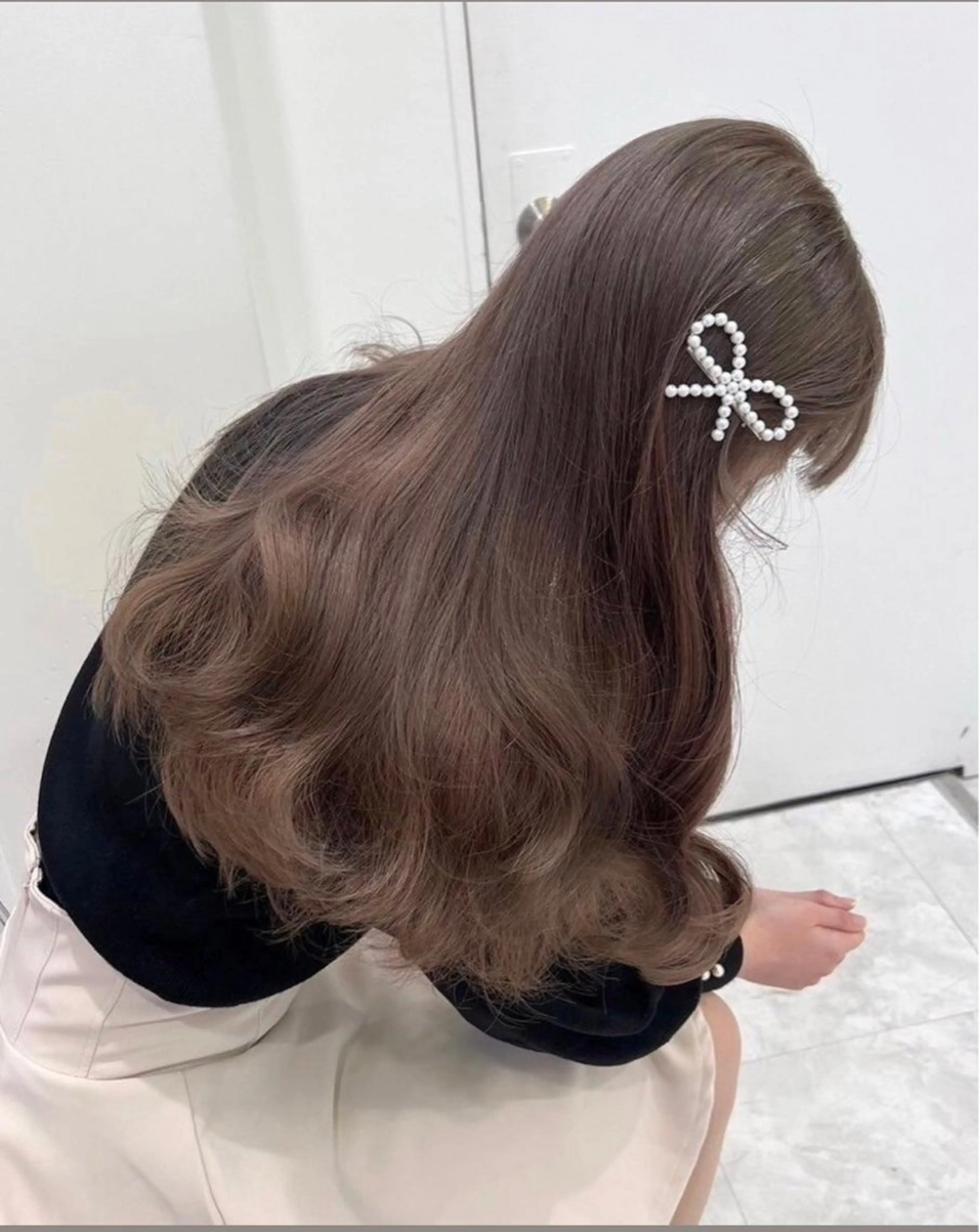 ロング カット ヘアカラー トリートメント 韓国ヘア/ブリーチ無 しWカラー/オリーブのヘアスタイル