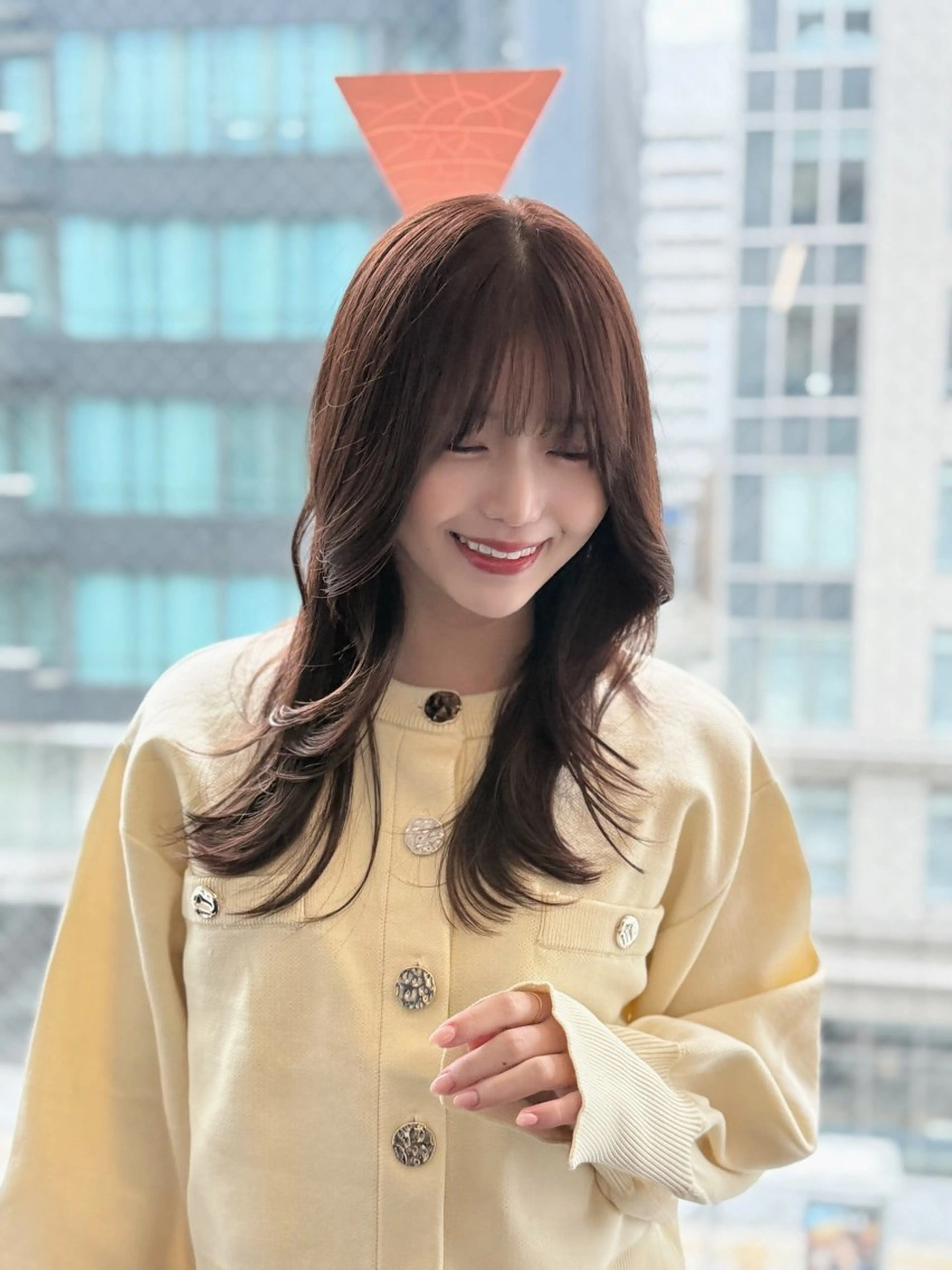 セミロング 裕千/くびれヘア/ 韓国風ヘア/顔まわりのヘアスタイル