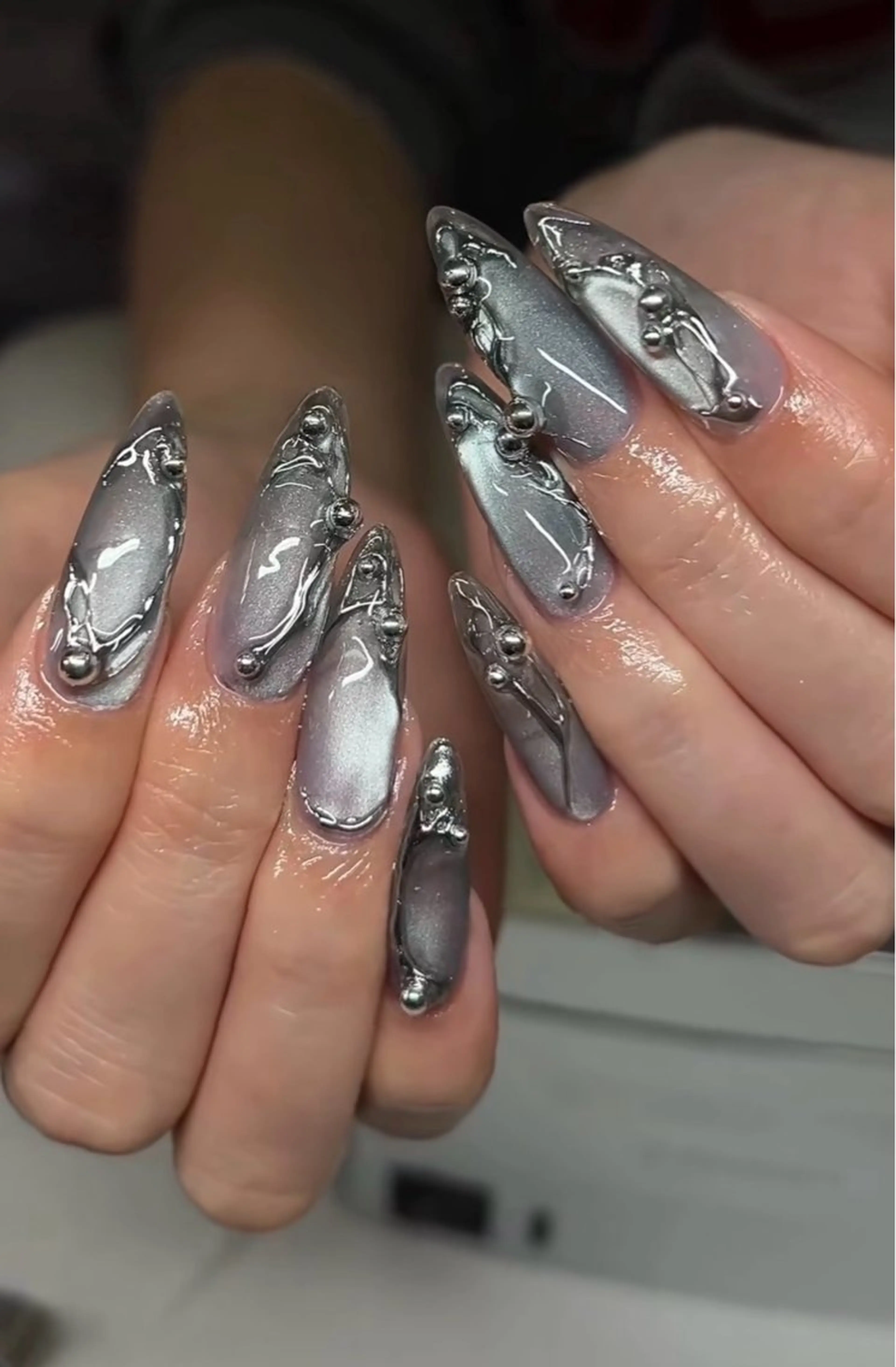 ネイル アートネイル 長さ出し ジェルネイル マグネットネイル ニュアンスネイル なな_ CloudyChanのネイルデザイン