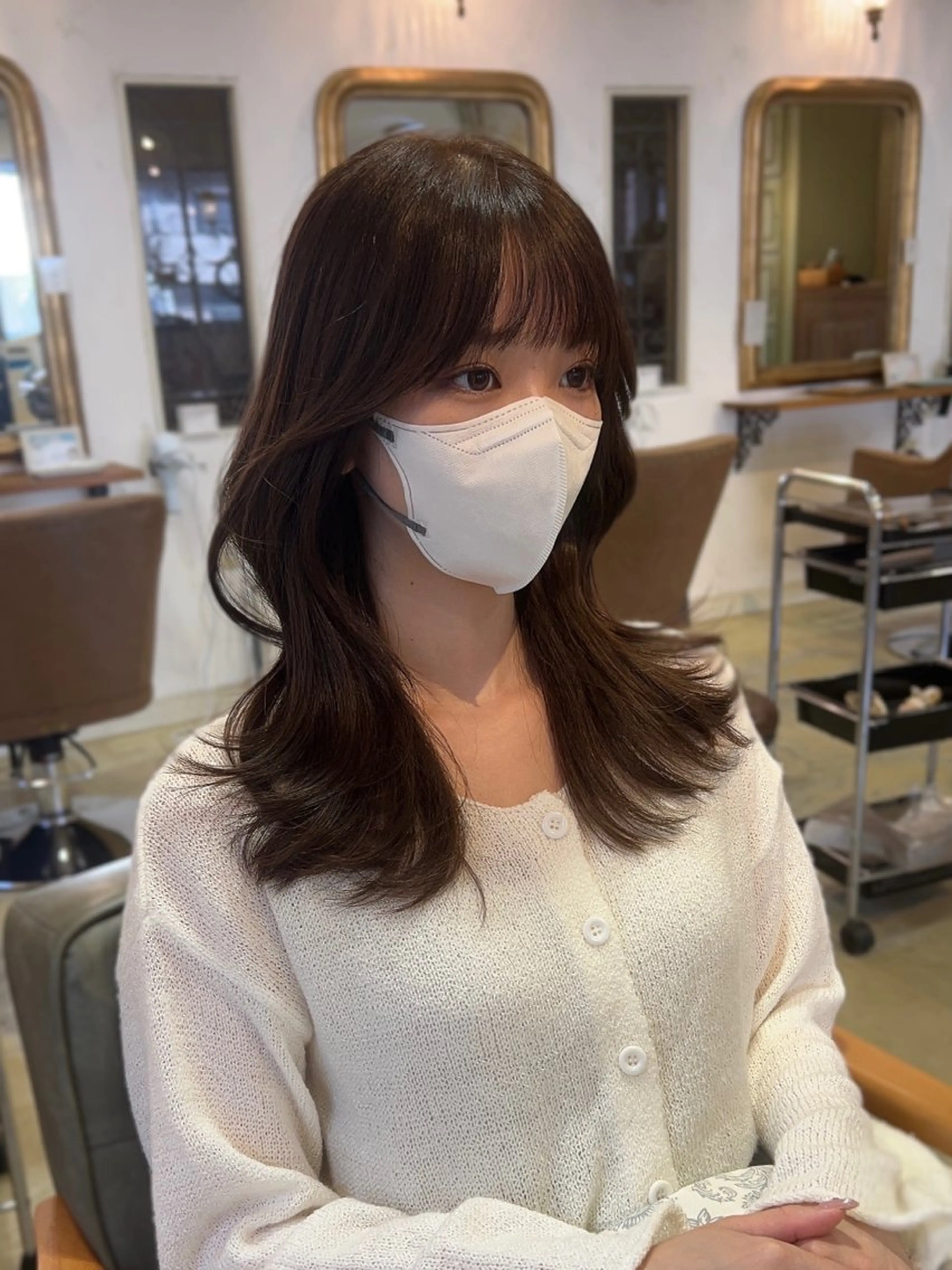 セミロング 韓国風カラー 顔周りカット 韓国風ヘア おくれ毛 小顔カット カット ヘアカラー 韓国レイヤーカット 🇰🇷千葉のヘアスタイル