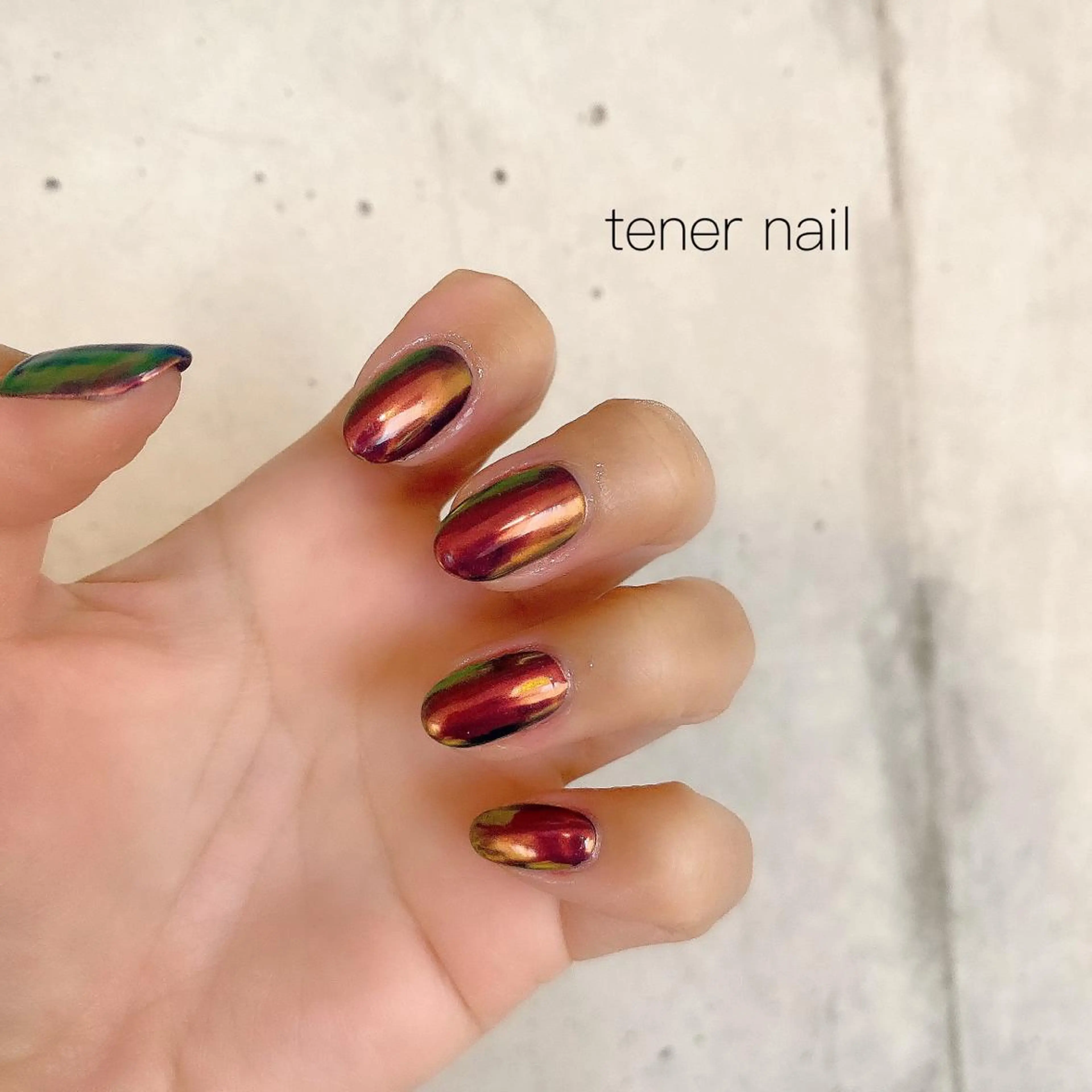 ネイル オーロラネイル ミラーネイル ネイビー オレンジ tener  nail  テネルネイル所属・テネルネイル tener nailのネイルデザイン