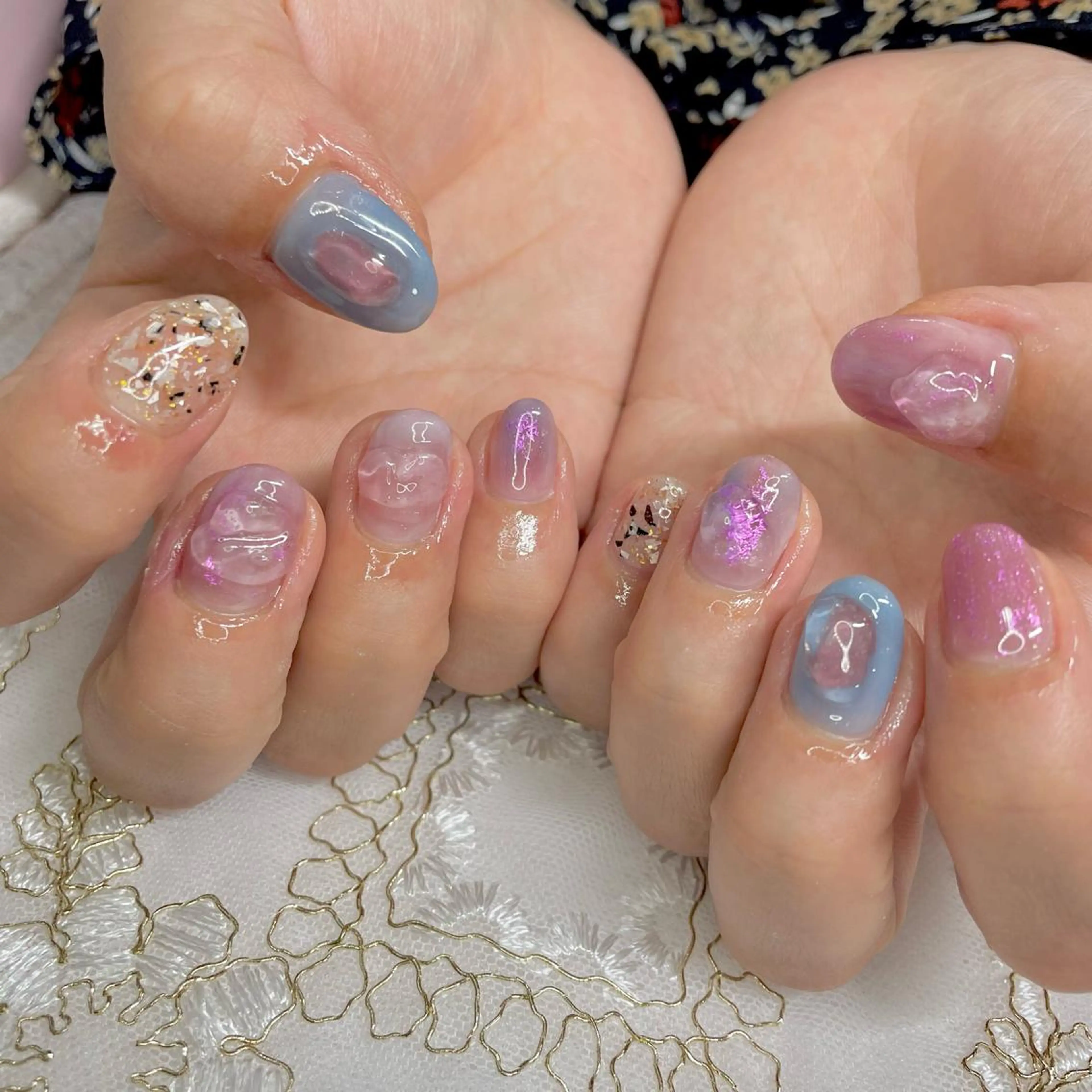 ネイル アートネイル オーロラネイル ジェルネイル 氷ネイル・うるうるネイル 韓国ネイル J terrace Nailのネイルデザイン