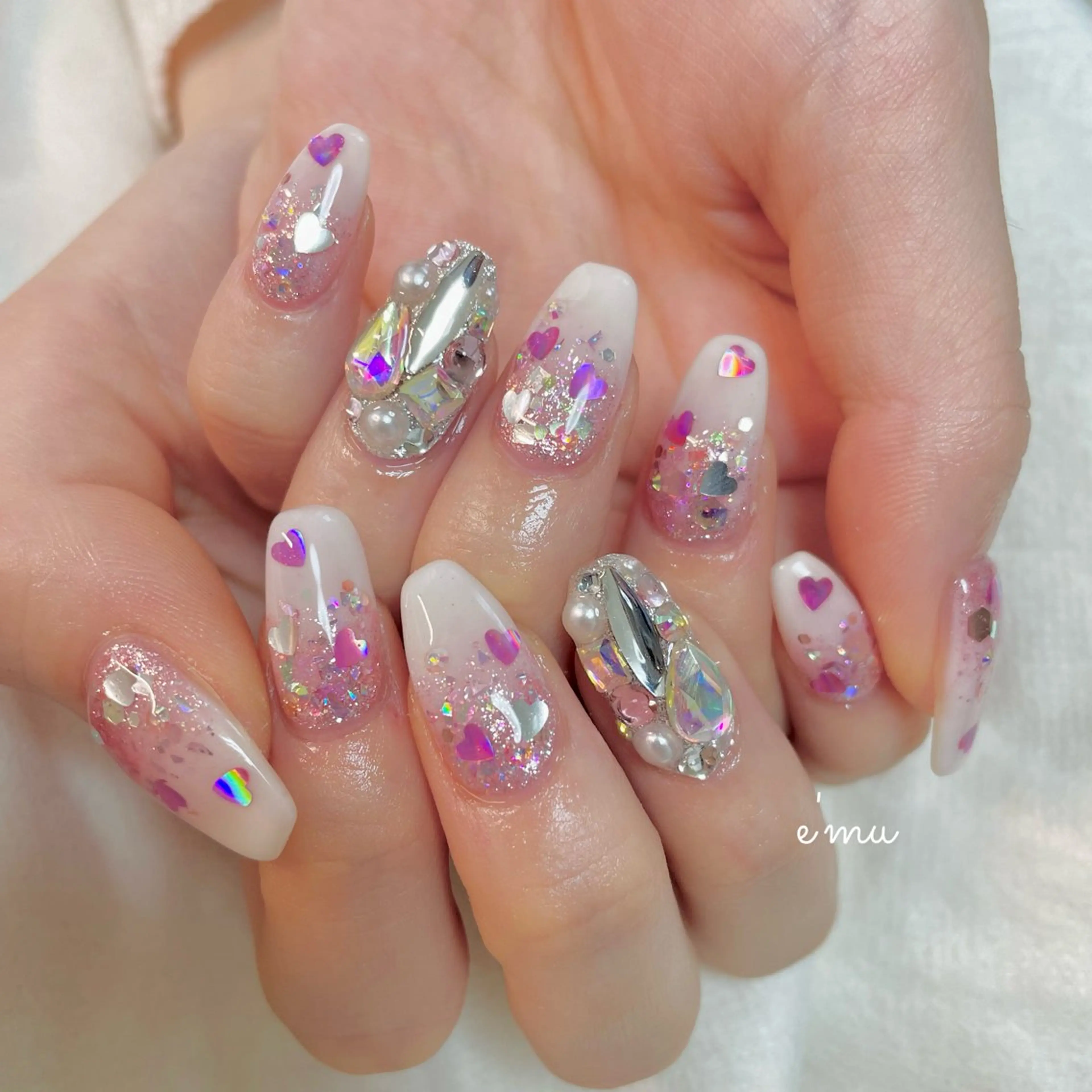 ネイル ガーリー ピンク ハンドネイル nail salon e'mu💐のネイルデザイン