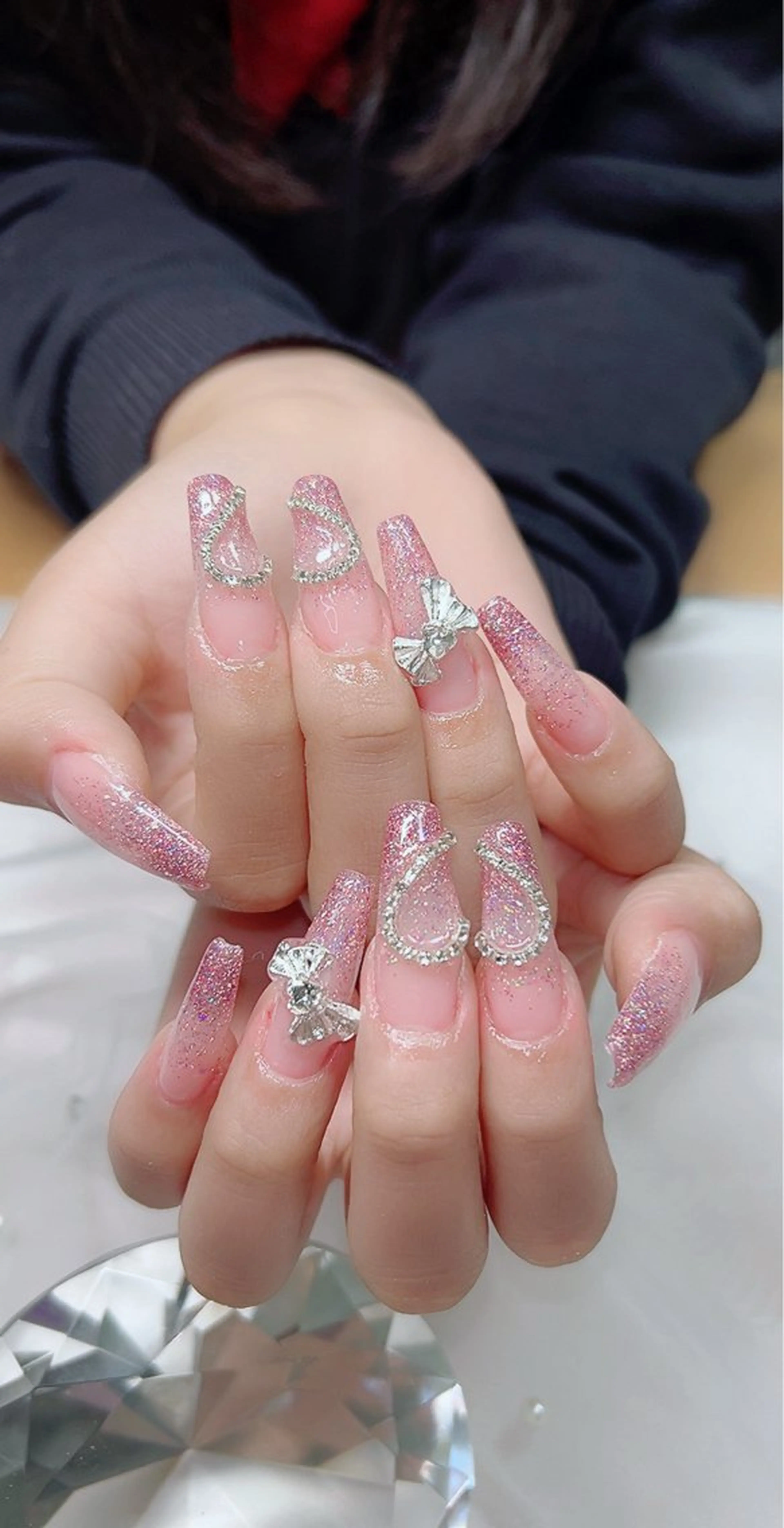 ネイル ハート ラメ(グリッター) ラメグラデーション ホワイト Cute Tips nailのネイルデザイン