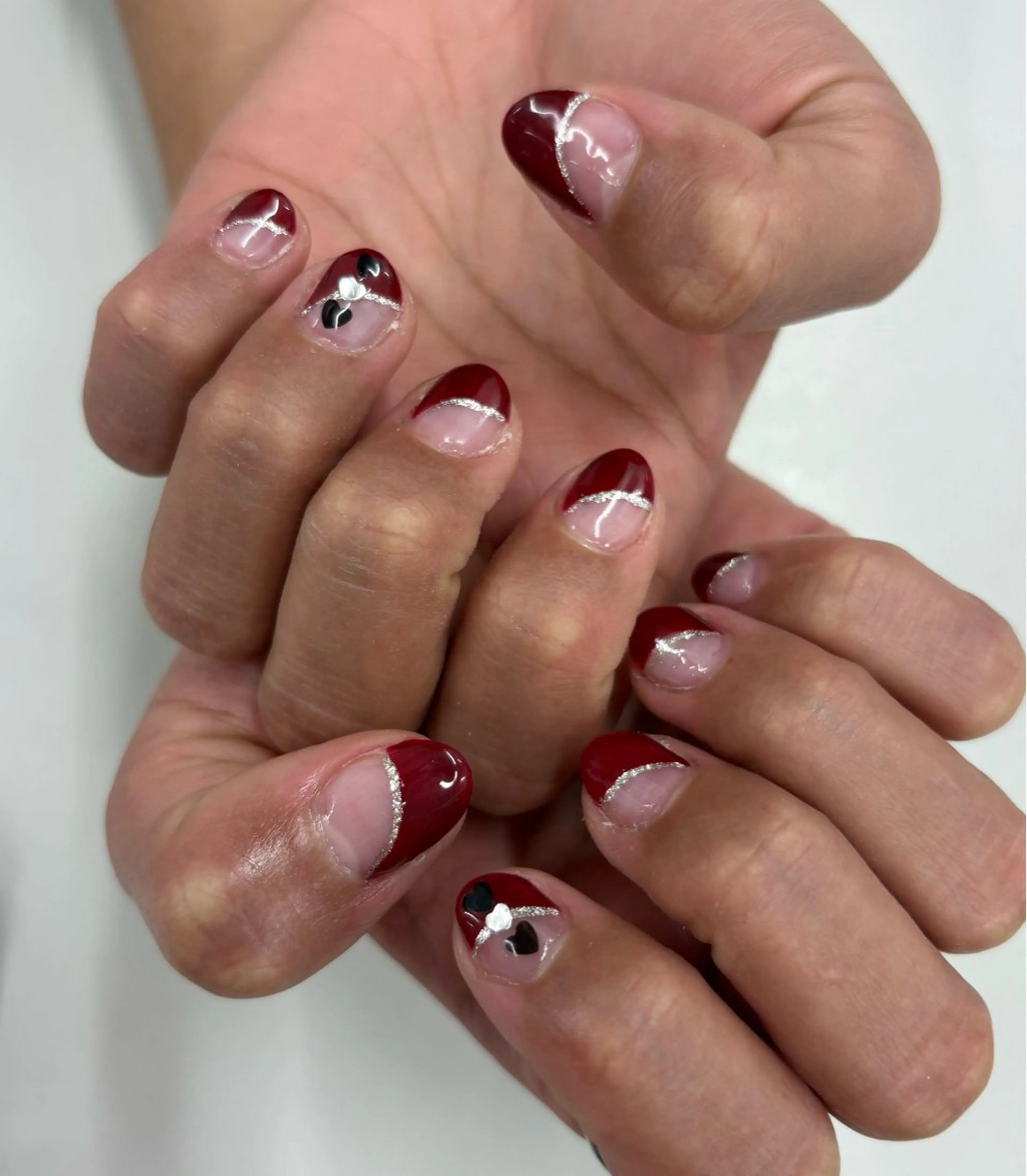 ネイル ボルドー フレンチネイル 斜めフレンチ ハンドネイル 宮嶋 邦佳のネイルデザイン