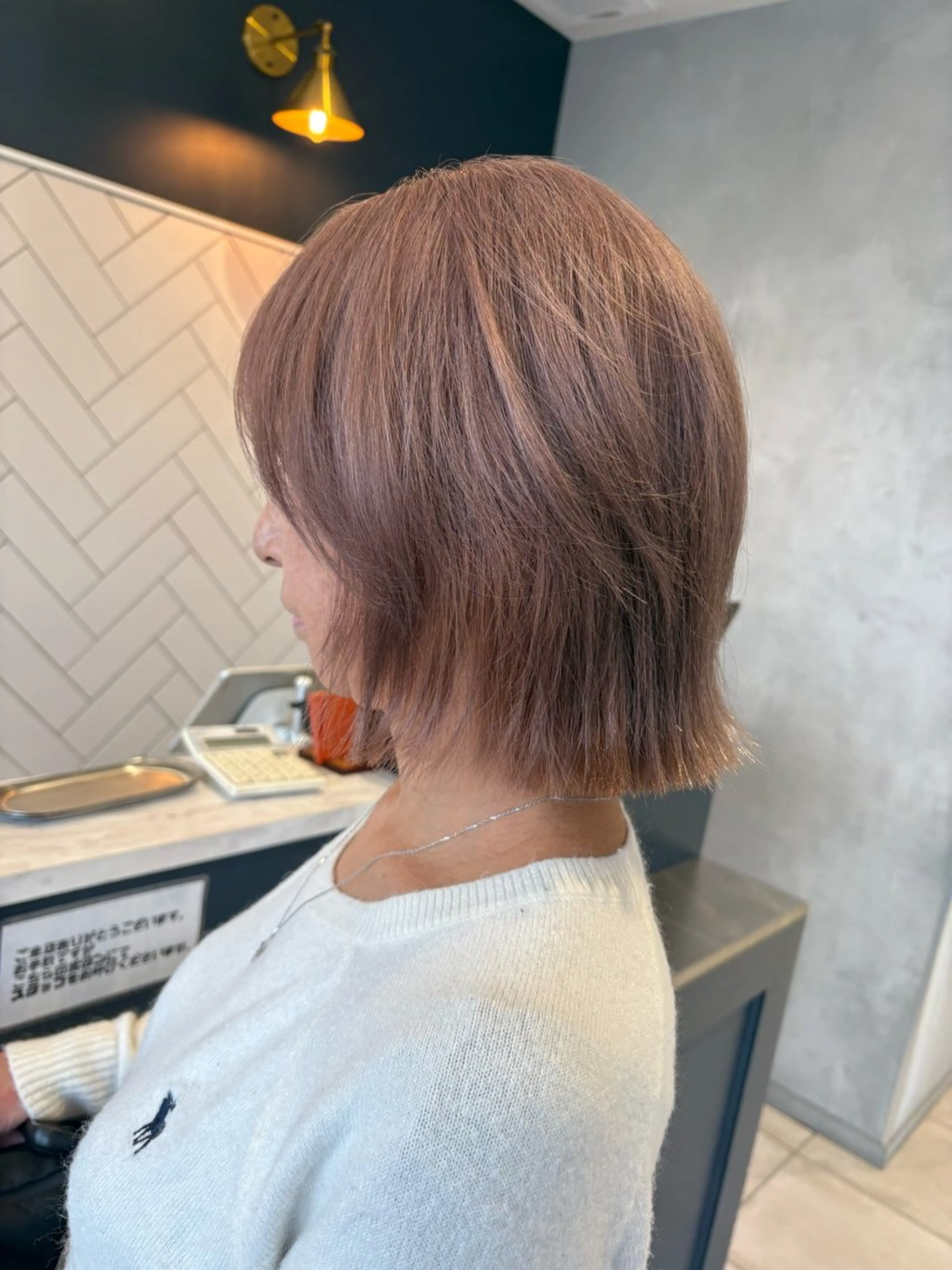 ミディアム カラー ベージュカラー ブリーチ ピンクカラー ピンクベージュ 山口 優美のヘアスタイル