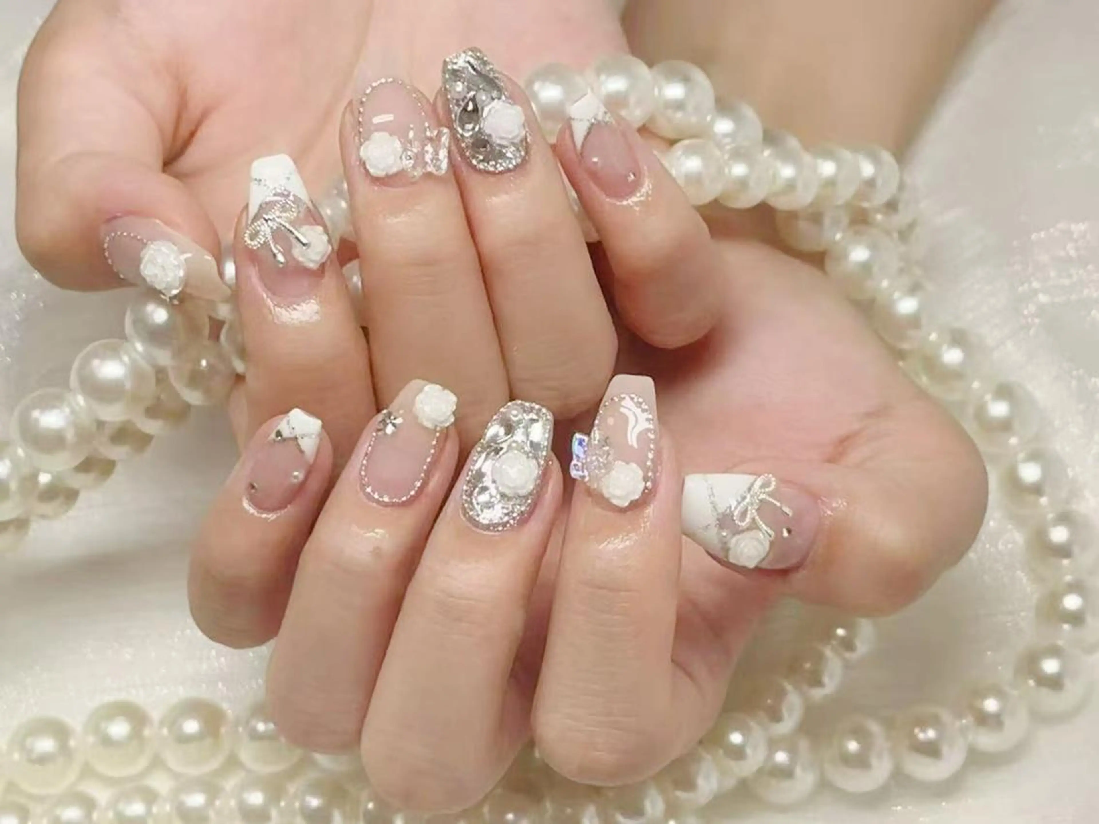 ネイル アートネイル クリアネイル 成人式 長さ出し フラッシュネイル ハンドネイル Ru na🍳のネイルデザイン