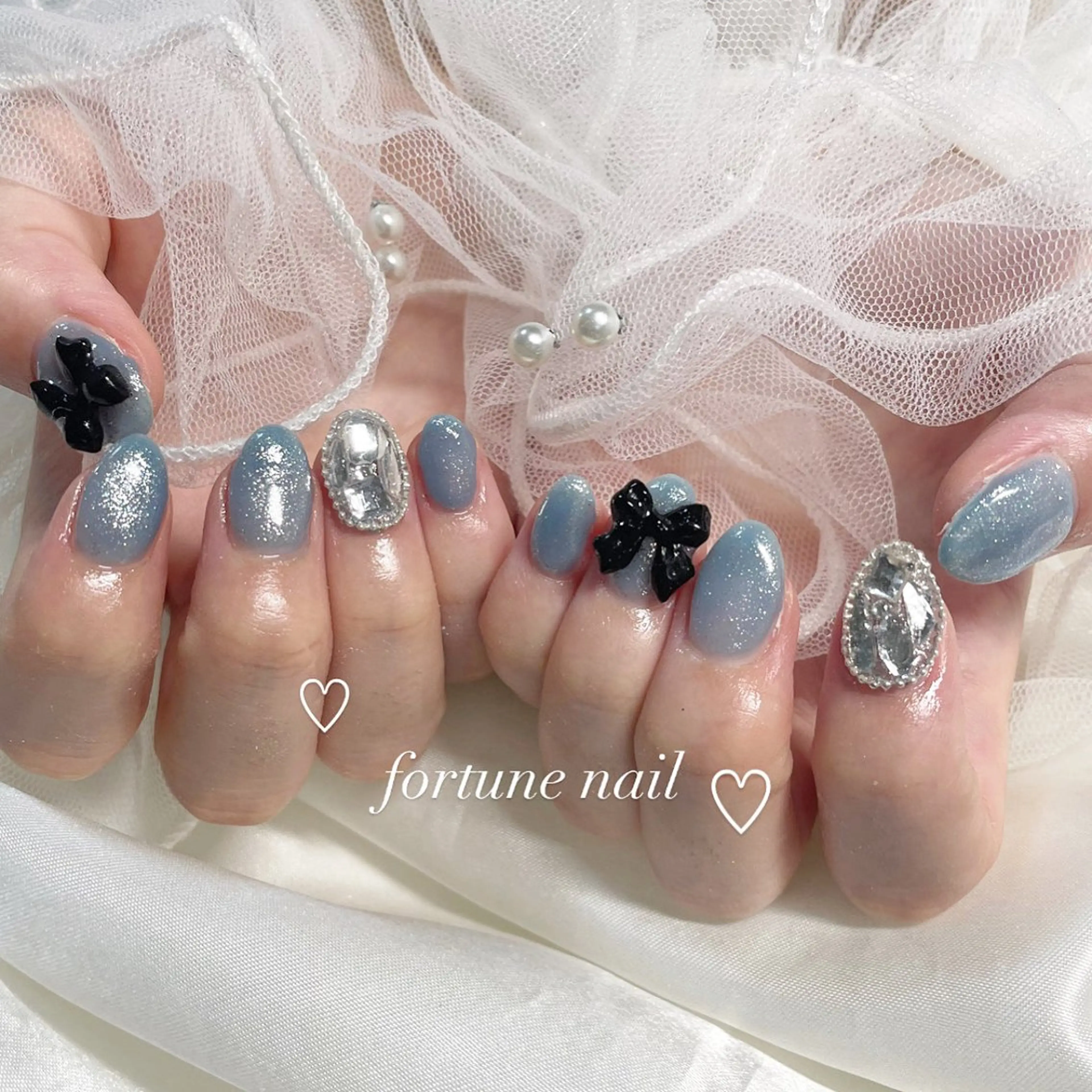 ネイル ブルー ガーリー リボン ワンホンネイル ハンドネイル ☆saori ☆のネイルデザイン