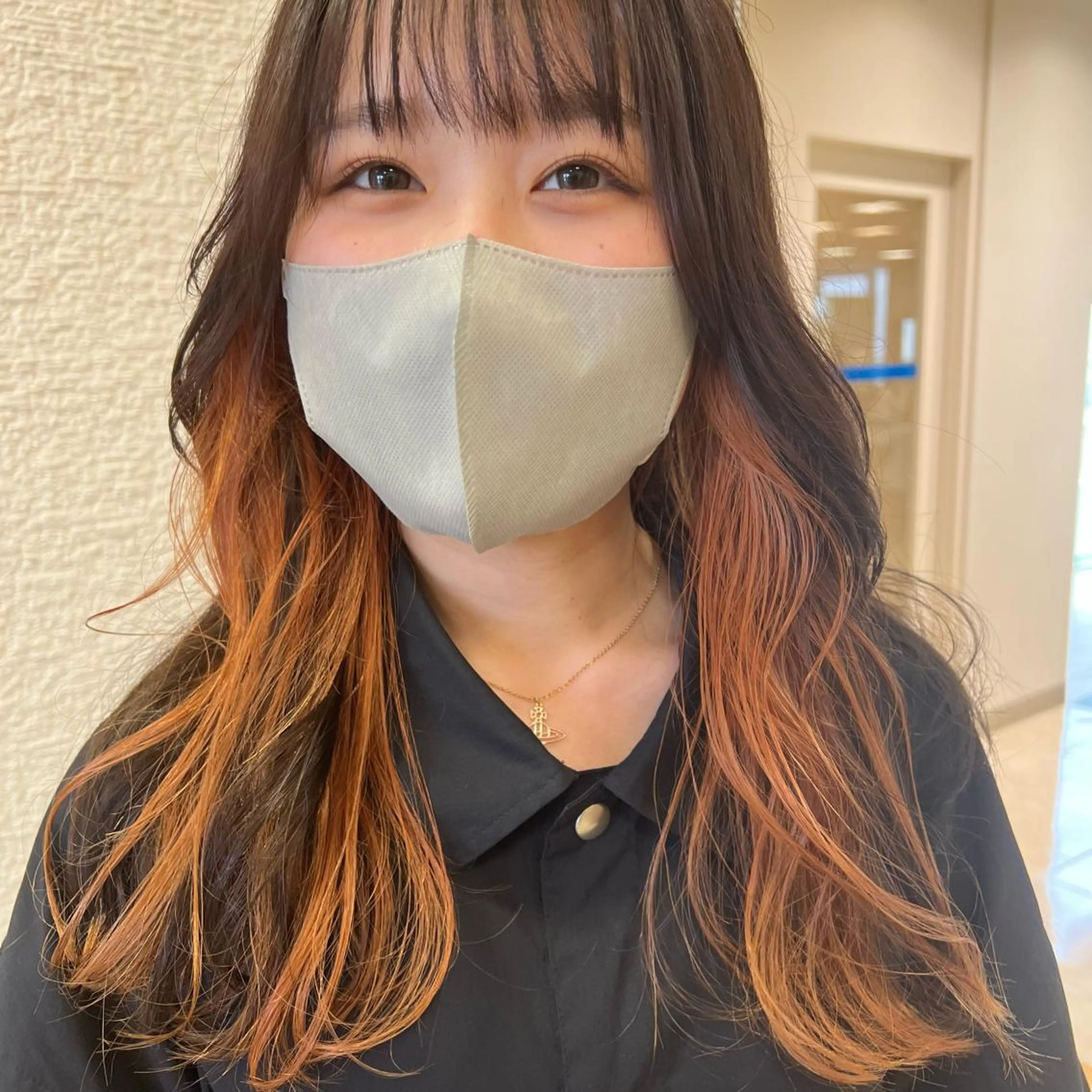 ロング カラー ベージュカラー インナーカラー オレンジ オレンジベージュ ヘアカラー トリートメント 似合わせ.ﾍｱｾｯﾄ 得意🌹井上美沙のヘアスタイル