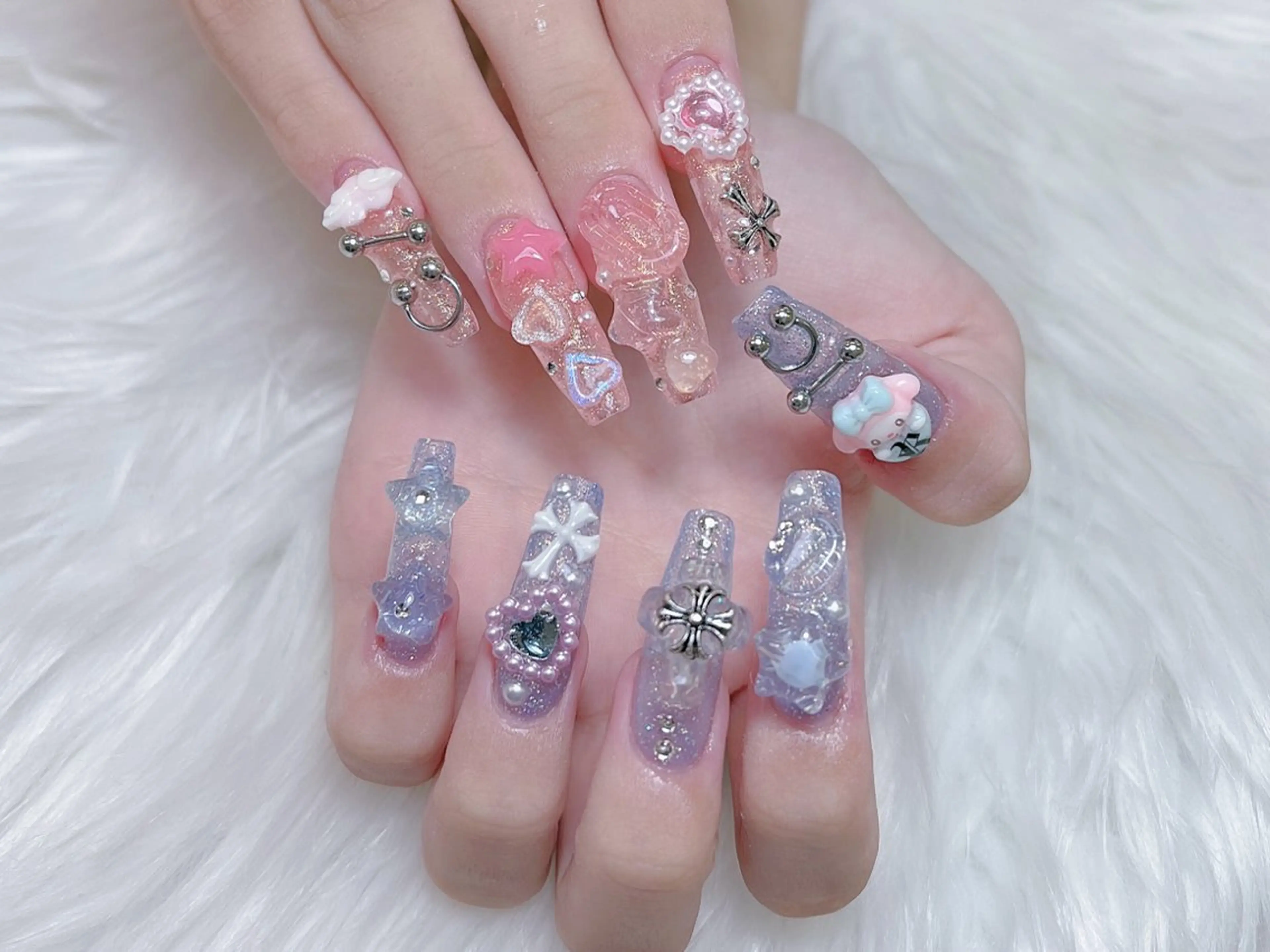 ネイル クリアネイル ロングネイル マグネットネイル 大理石ネイル(マーブル) 春ネイル princess 木戸　唯のネイルデザイン