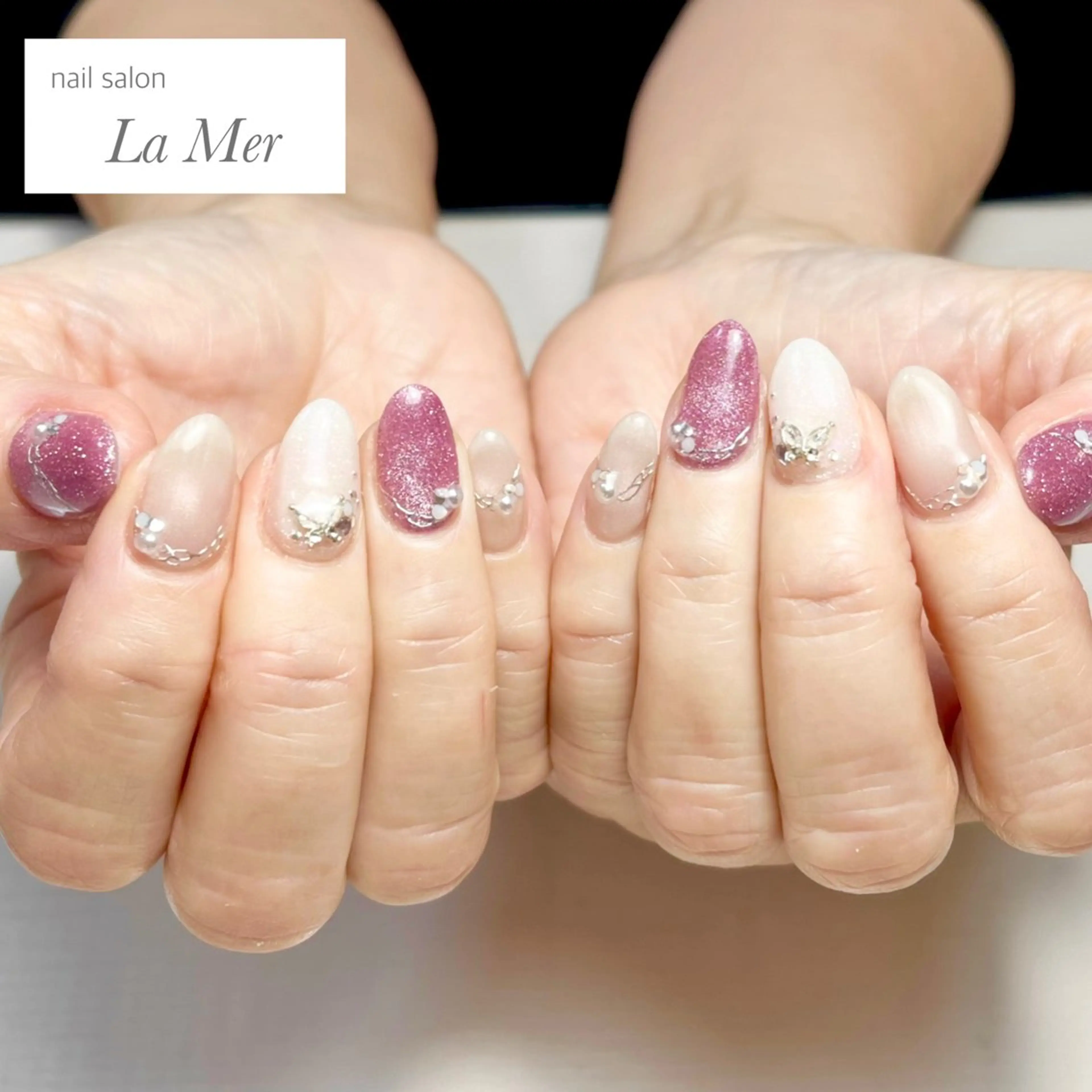 ネイル フラッシュネイル キラキラネイル ラメ(グリッター) マグネットネイル ビー玉ネイル ハンドネイル nailsalon La Merのネイルデザイン