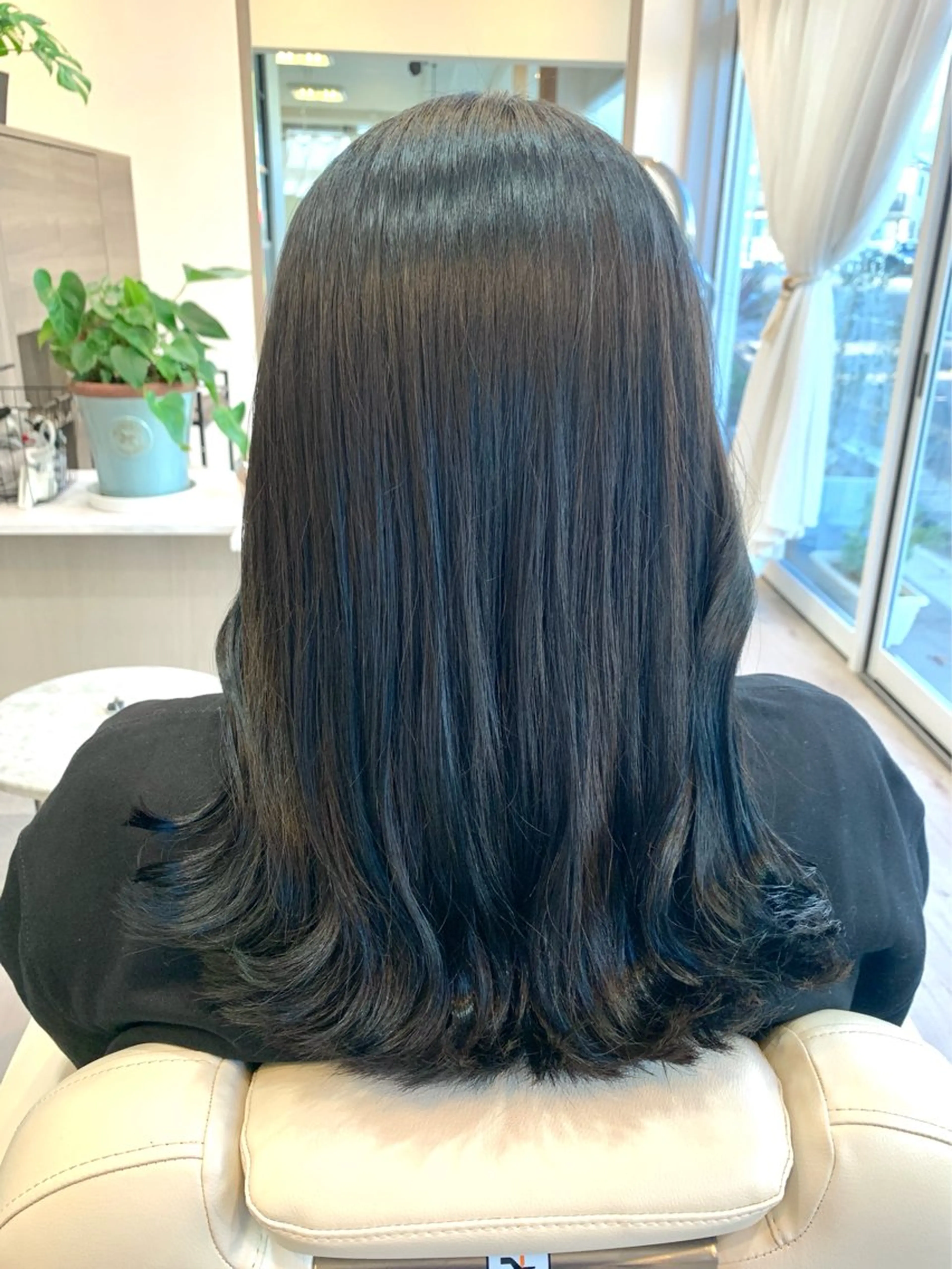 ロング カラー 黒髪 ブルーカラー ブルーブラック 安藤 あおいのヘアスタイル