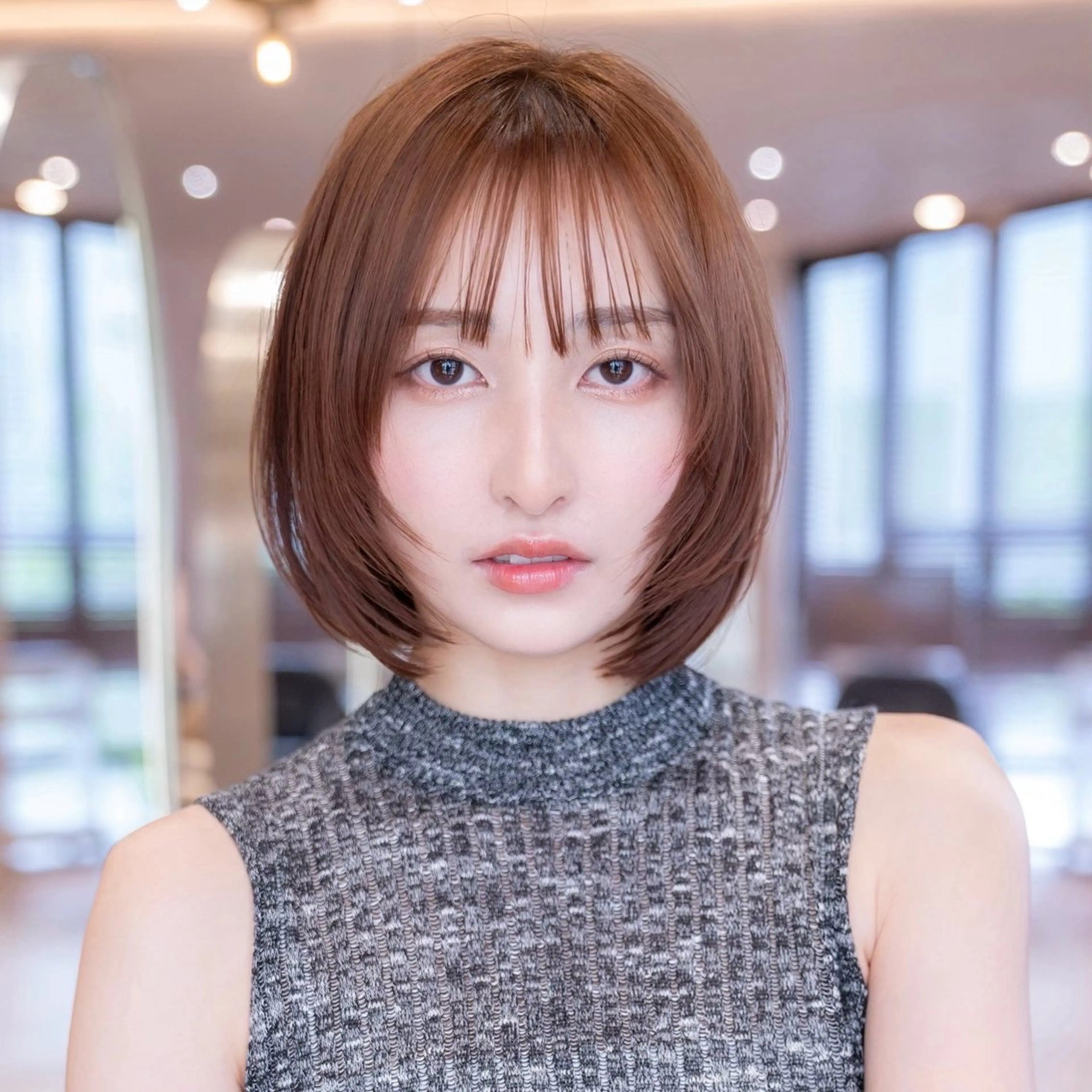 ミディアム カラー 切りっぱなしボブ ショートボブ ボブレイヤー ボブ くびれヘア カット ヘアカラー トリートメント 渋谷ボブ/レイヤー ボブ田中航平のヘアスタイル