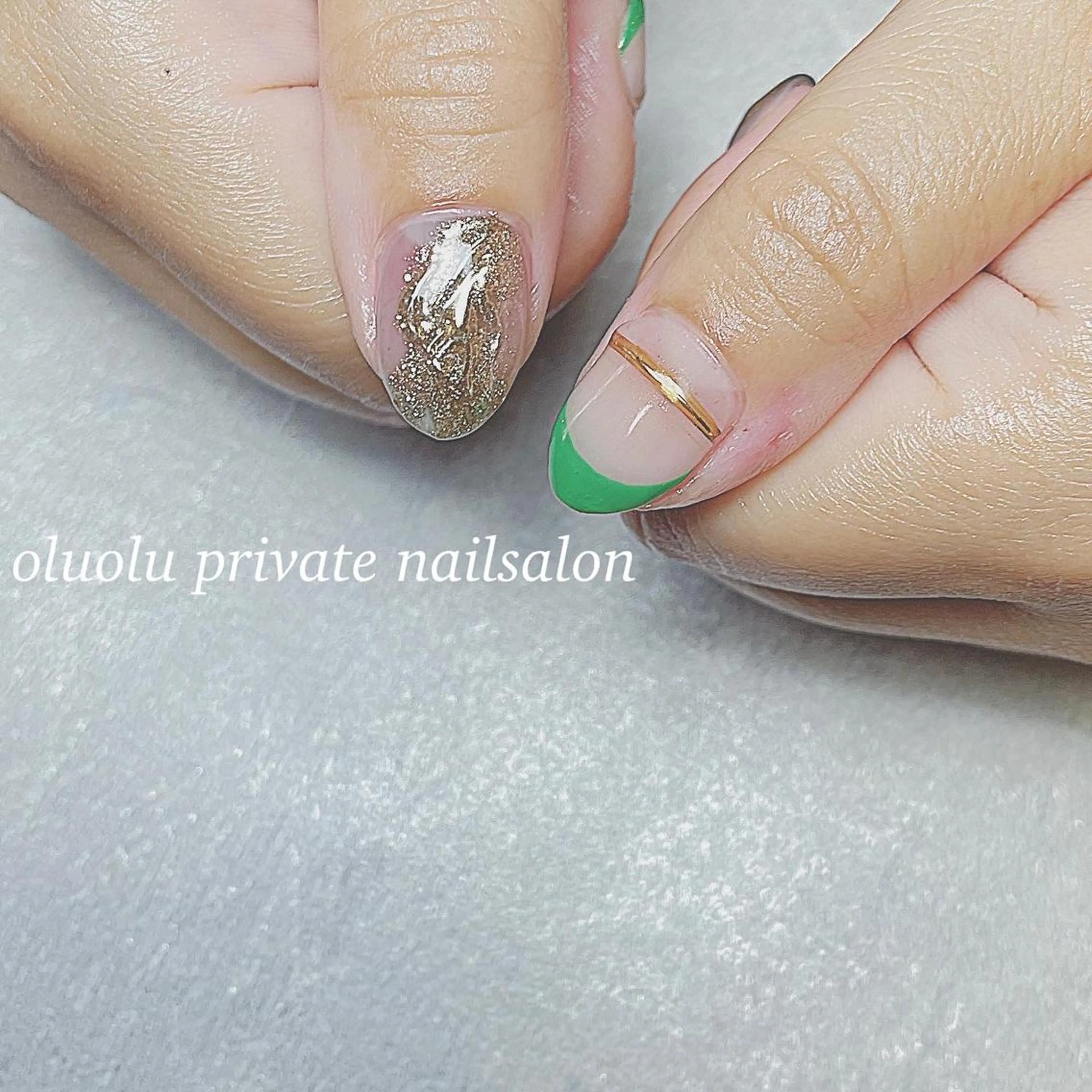 ネイル アートネイル フットネイル フレンチネイル ジェルネイル グリーン ハンドネイル 大村 紬華のネイルデザイン