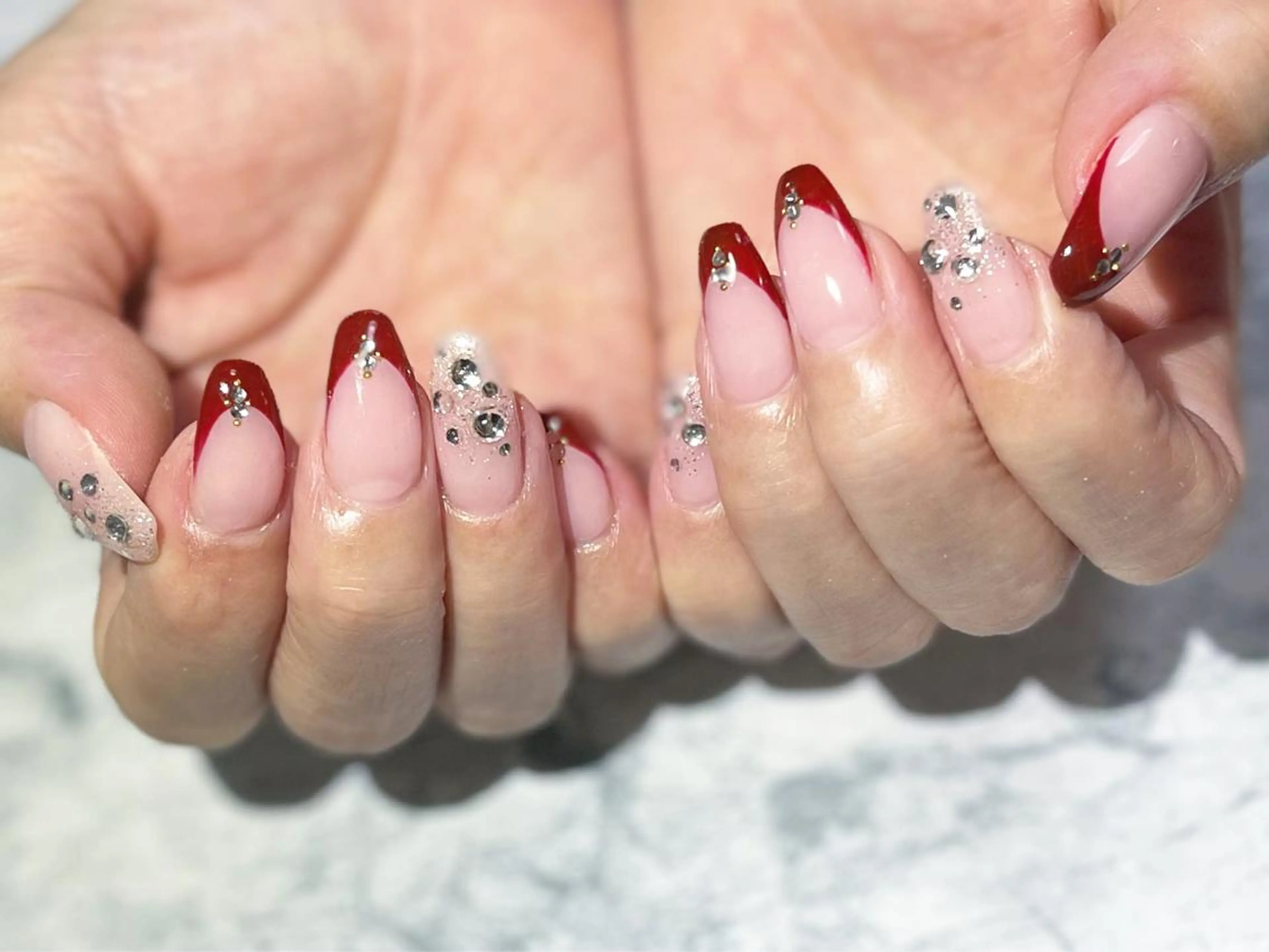 ネイル ボルドー フットネイル フレンチネイル ニュアンスネイル シンプルネイル ネイル フフラ所属・nail fufla ♡yamane♡のネイルデザイン