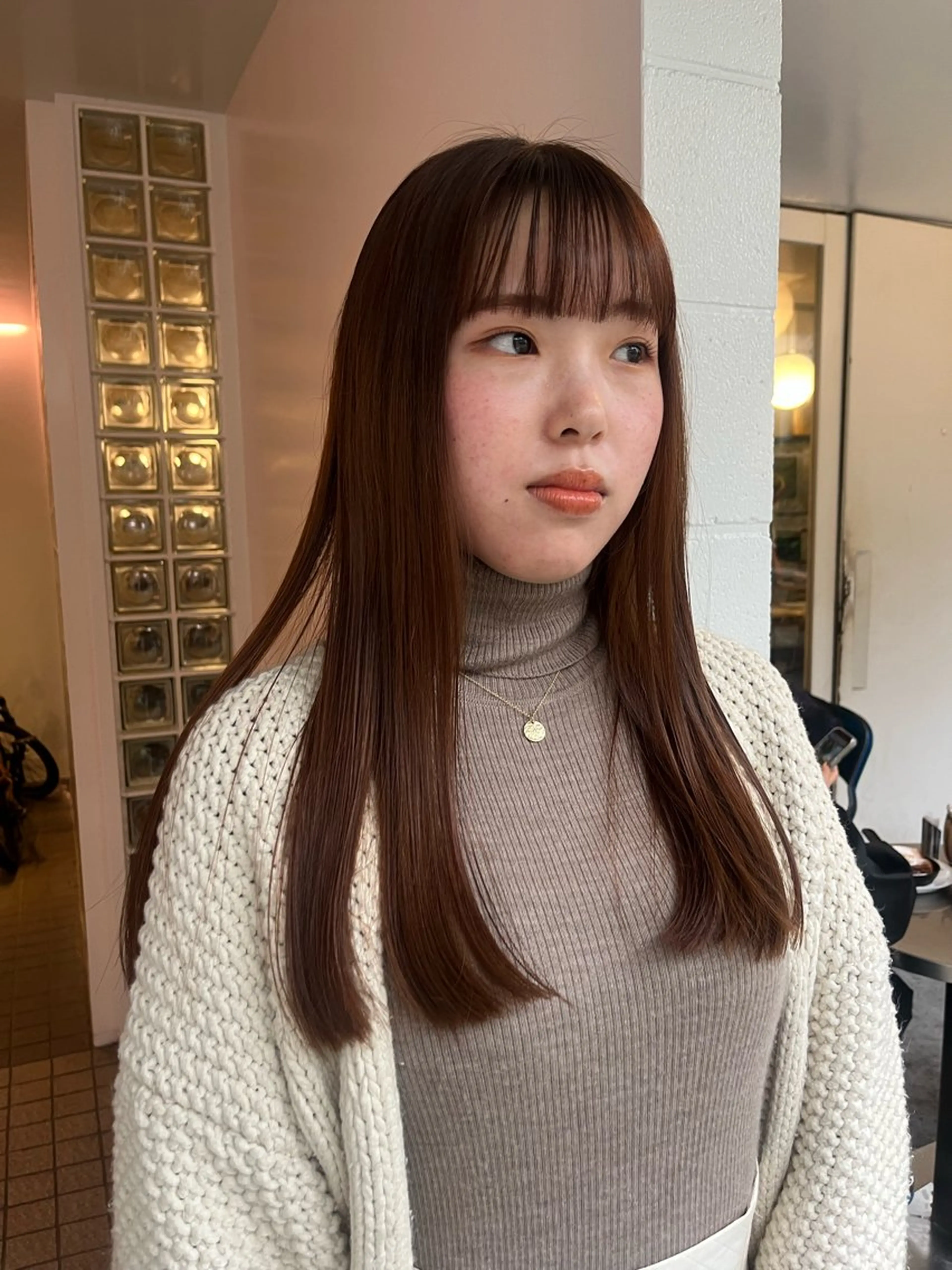 ロング カラー ブラウンカラー オレンジ オレンジブラウン カット ヘアカラー ボブパーマ/パーマ ウルフパーマのヘアスタイル