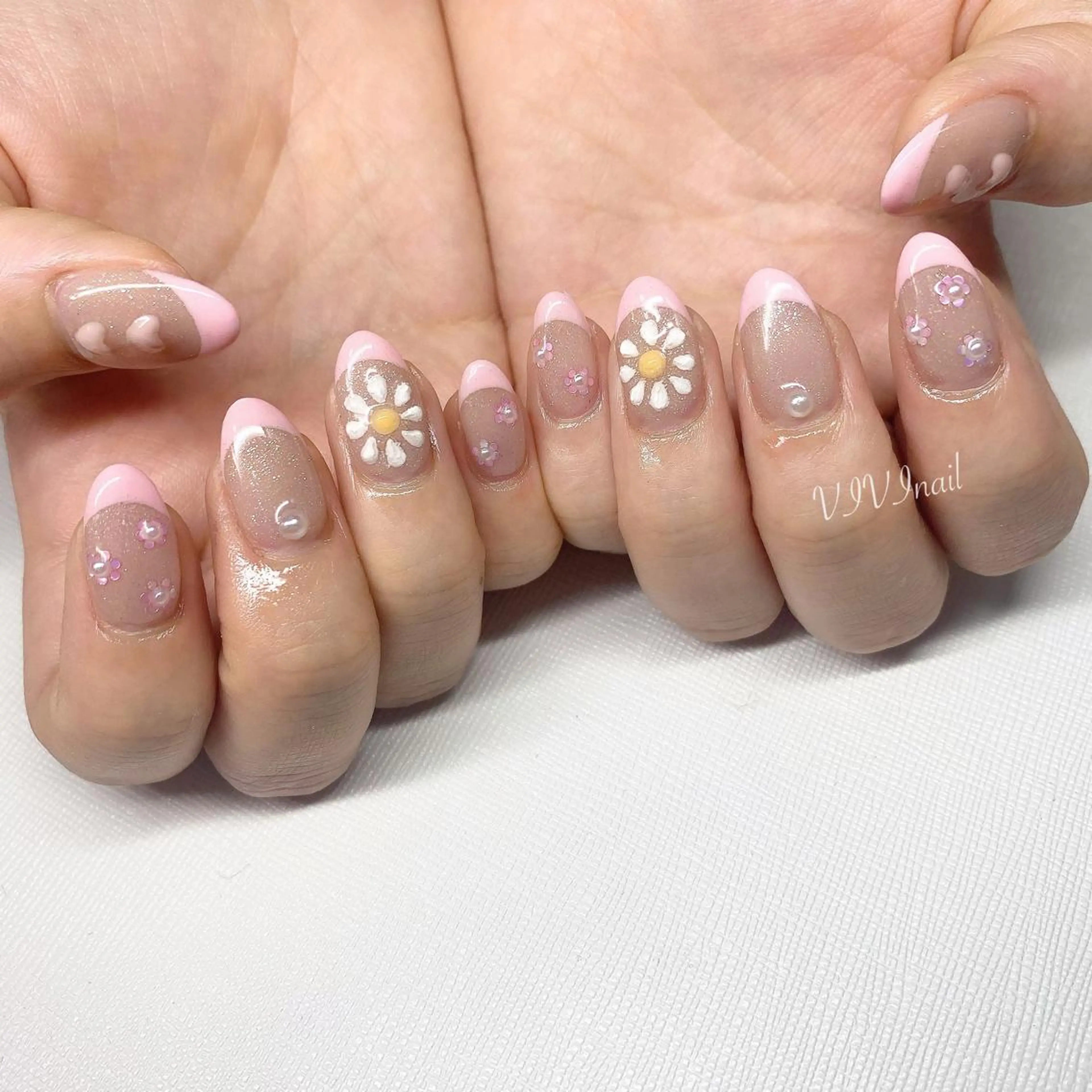 ネイル フレンチネイル ピンク ハンドネイル vivi nailのネイルデザイン