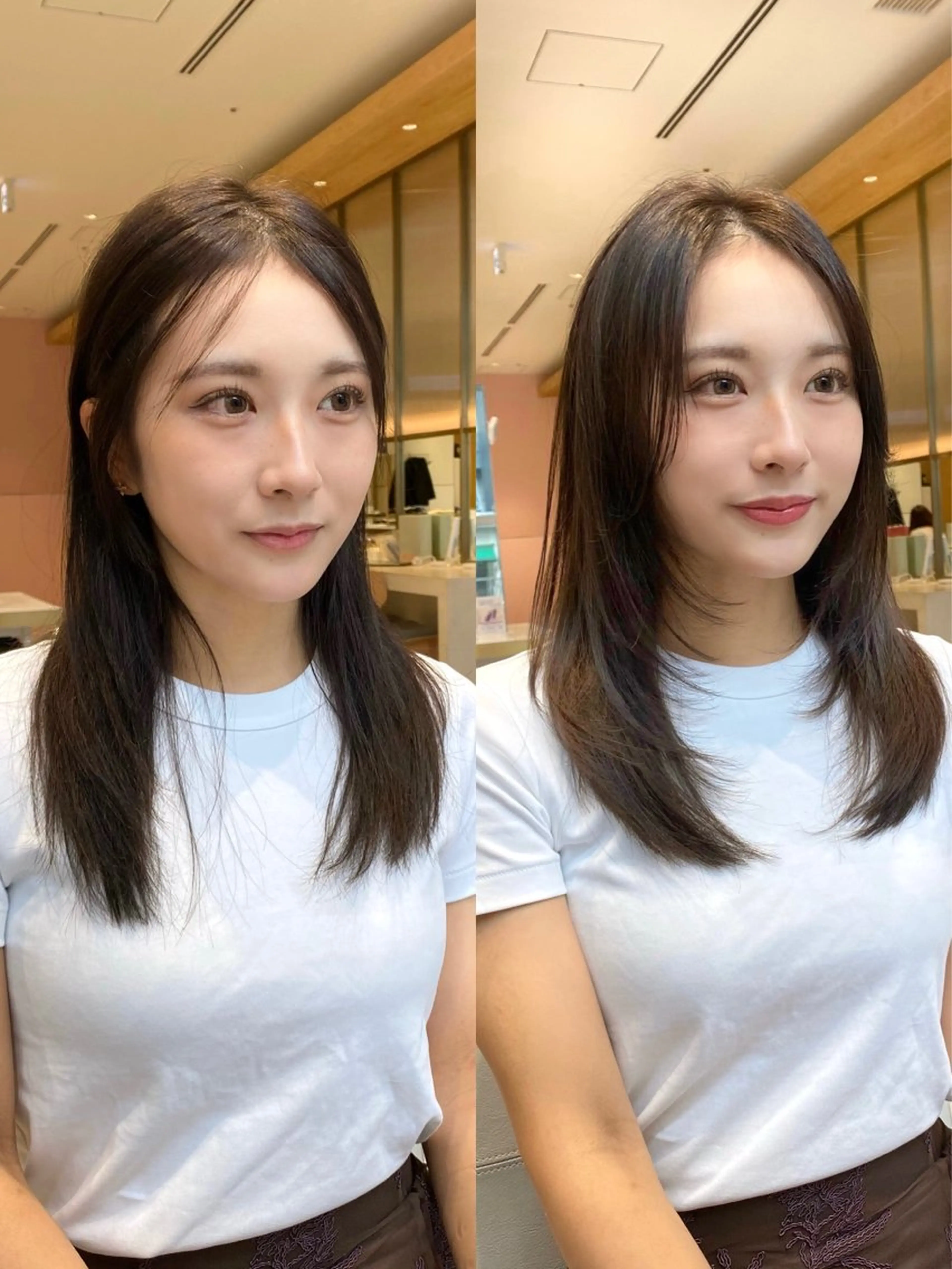セミロング カラー パーマ ヘアアレンジ 黒髪 ブルーカラー ブルーブラック ブラウンカラー グレージュ カット ヘアカラー トリートメント ヘアセット 小野寺瑞希 /最小顔カットのヘアスタイル