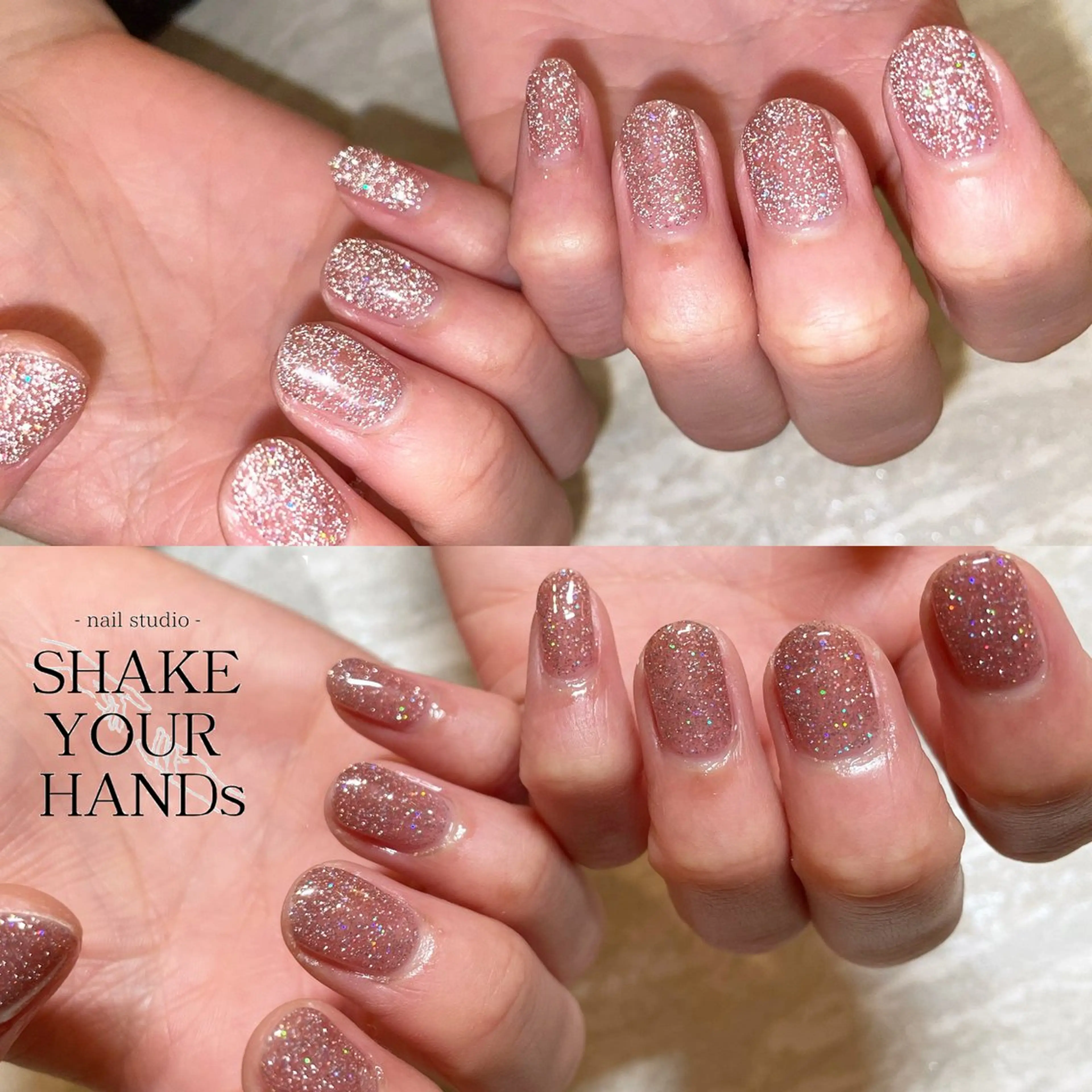 ネイル オーロラネイル フラッシュネイル ピンク ハンドネイル ネイルスタジオ シェイクユアハンズのネイルデザイン