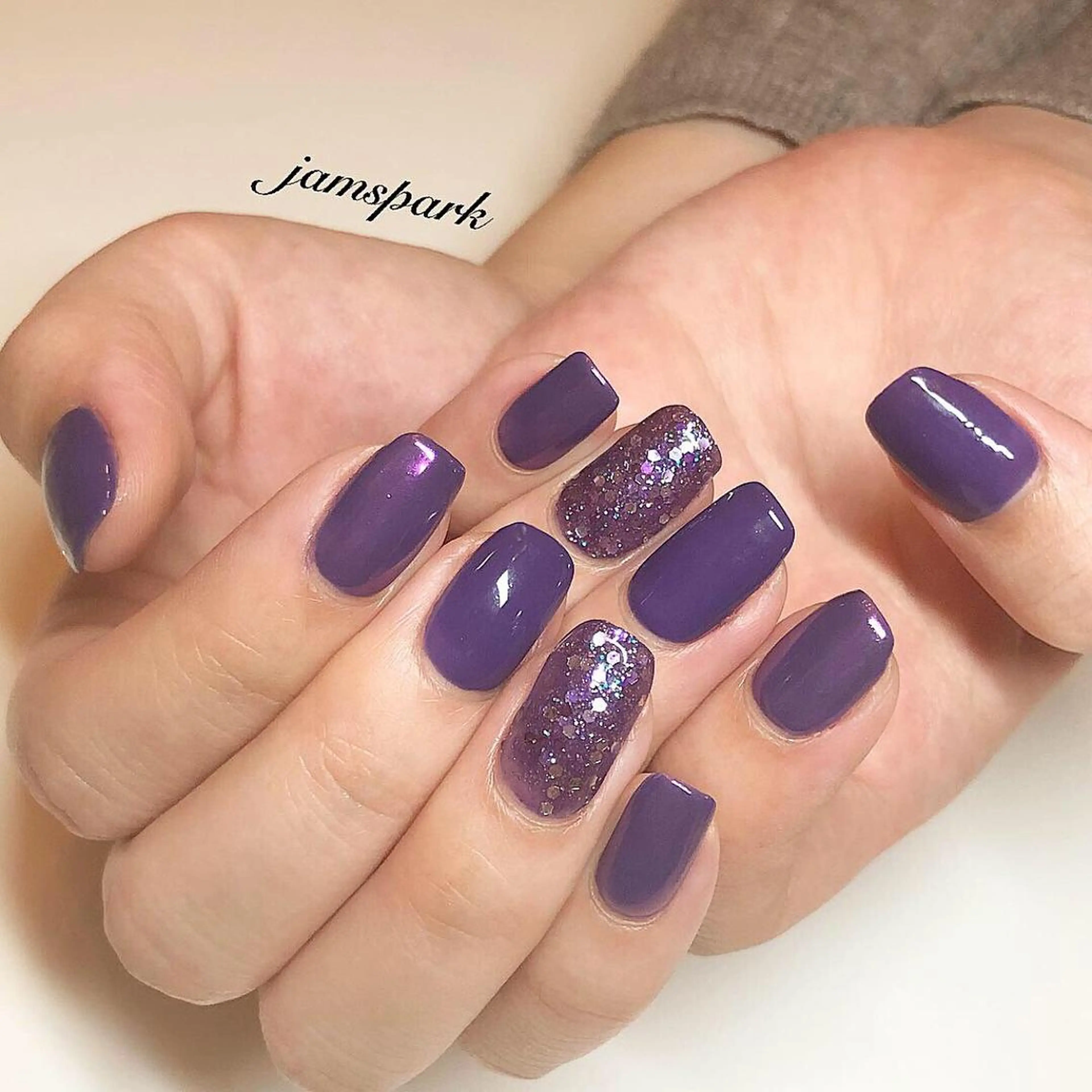 ネイル アートネイル ラメ(グリッター) ワンカラーネイル パープル ハンドネイル jamspark ✨のネイルデザイン