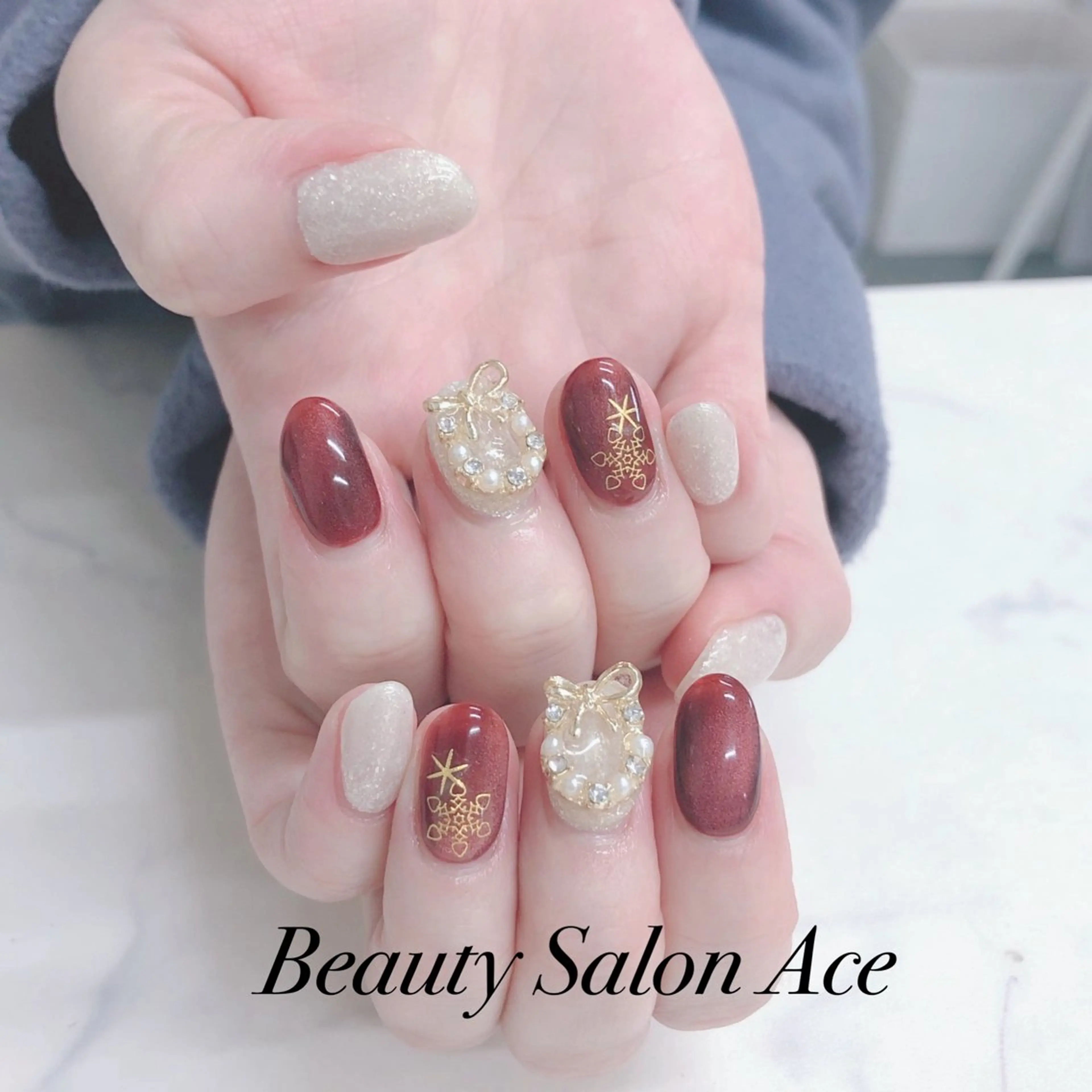 ネイル メンズネイル 冬ネイル クリスマス ハンドネイル ハンドケア Beauty Salon Ace（ネイルサロン　エース）所属・池袋フィルイン Ace♡長さだしのネイルデザイン