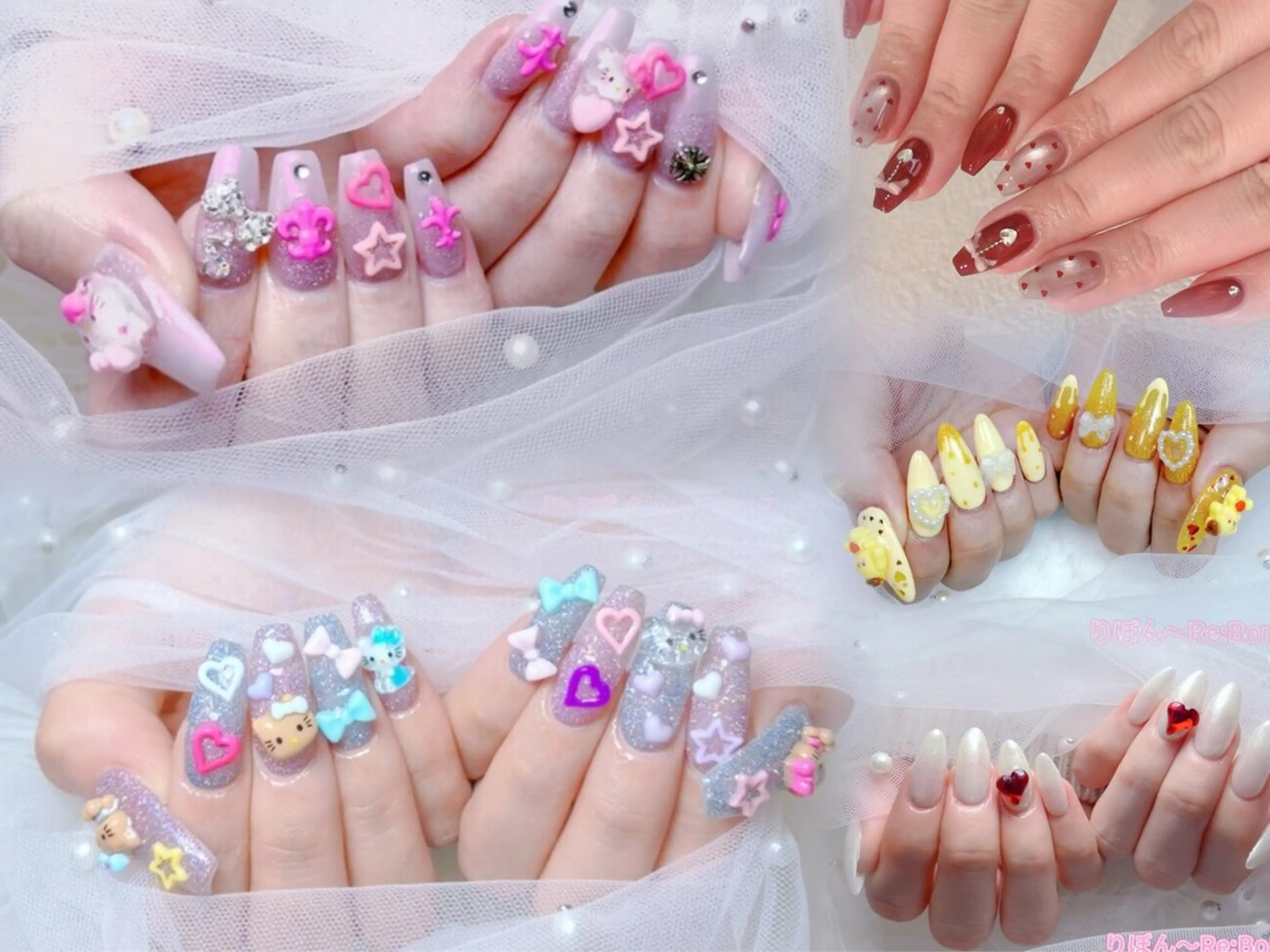 ミディアム フレンチガーリー クリスマス ハンドネイル りぼん Re:Bonrのネイルデザイン