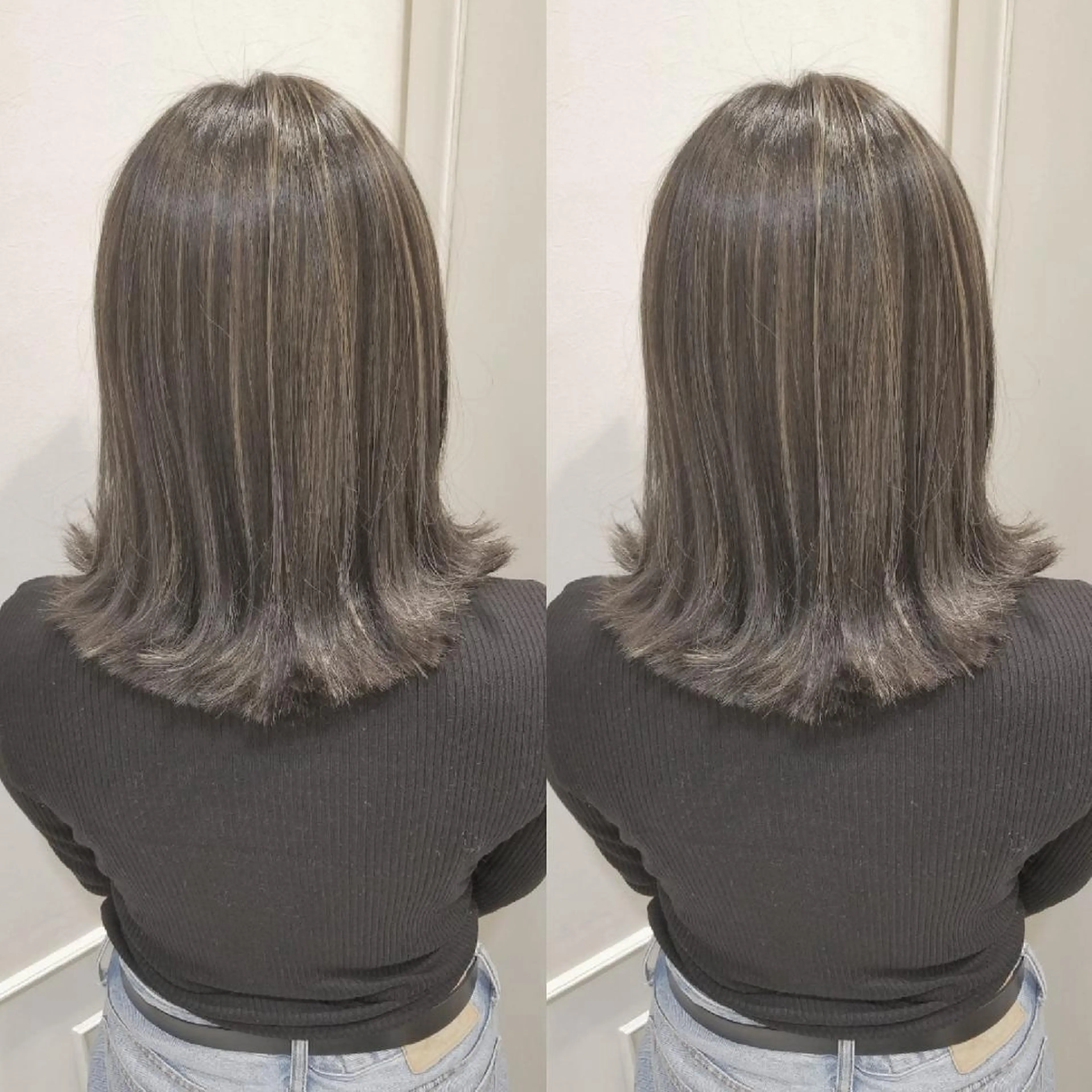 セミロング カラー ダークグレー ダークグレージュ グレージュ ハイライトカラー 3Dハイライト grow上野御徒町【グロウ】所属・ブリーチ・ハイトーン 特化🎉内山のヘアスタイル