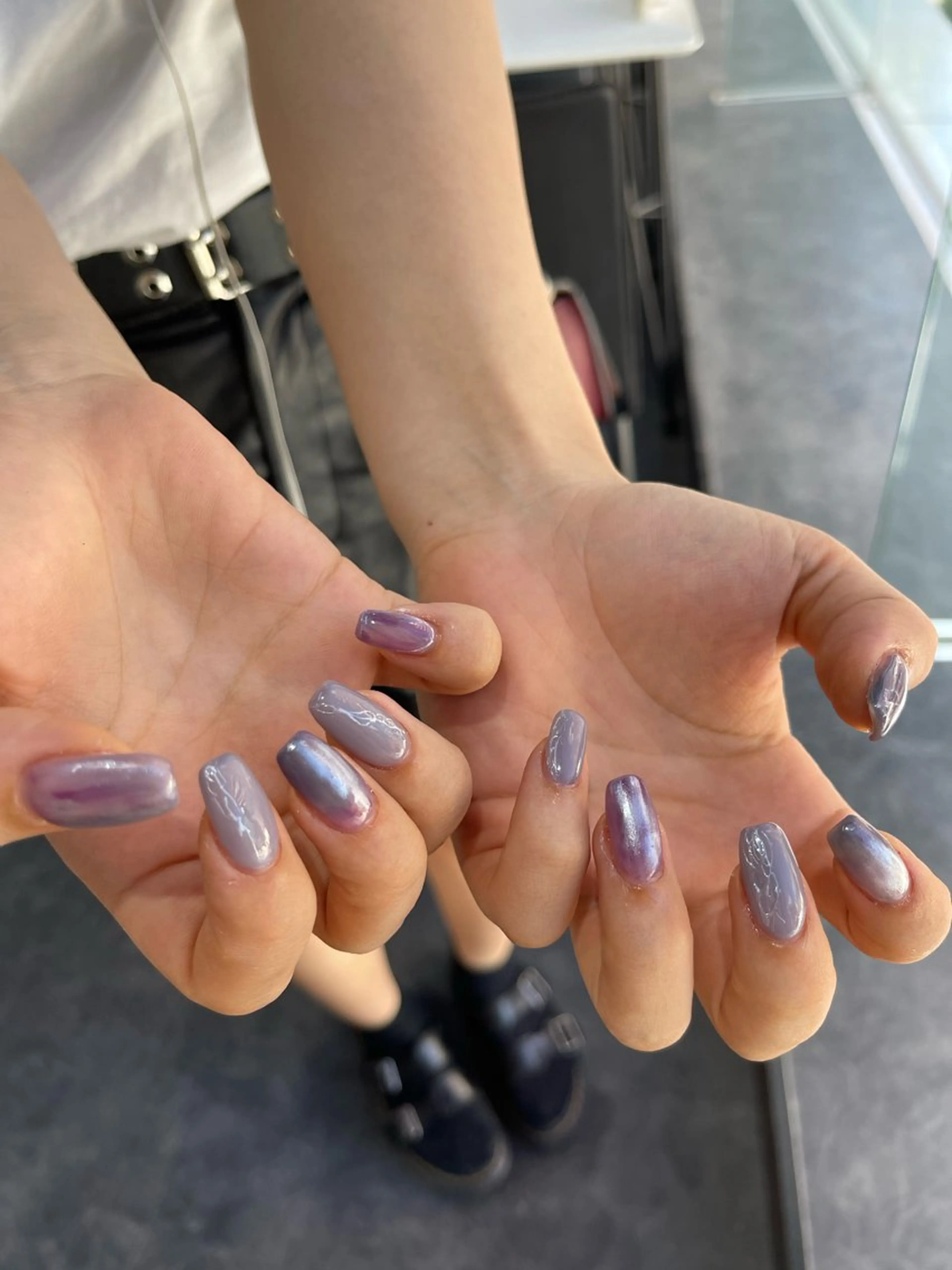 ネイル フレンチネイル マグネットネイル ニュアンスネイル ワンカラーネイル ハンドネイル GRANDE大須 Cecil💜のネイルデザイン