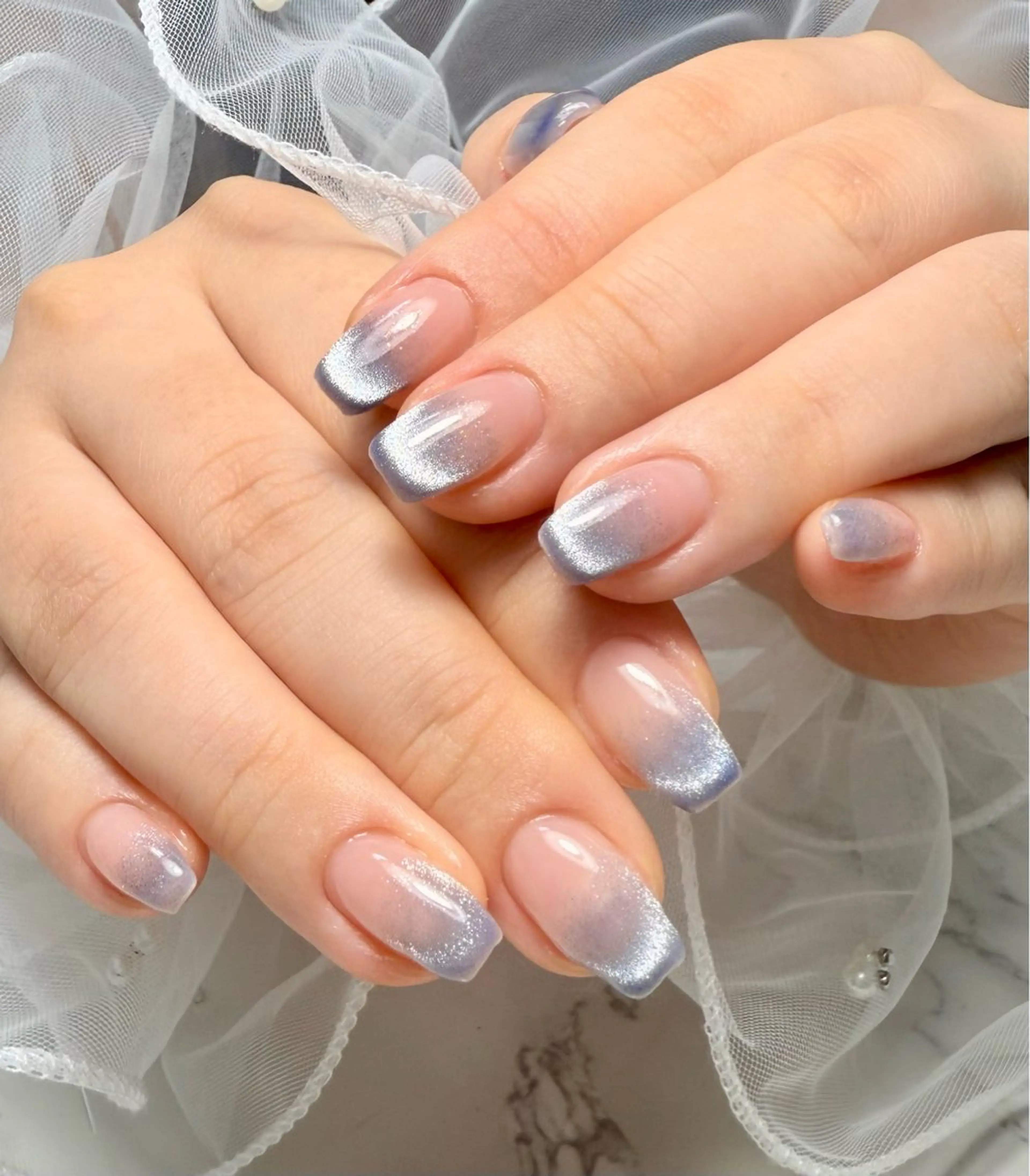 ネイル アートネイル フレンチネイル ガラスフレンチ 氷ネイル・うるうるネイル キラキラネイル M.N_ nailのネイルデザイン