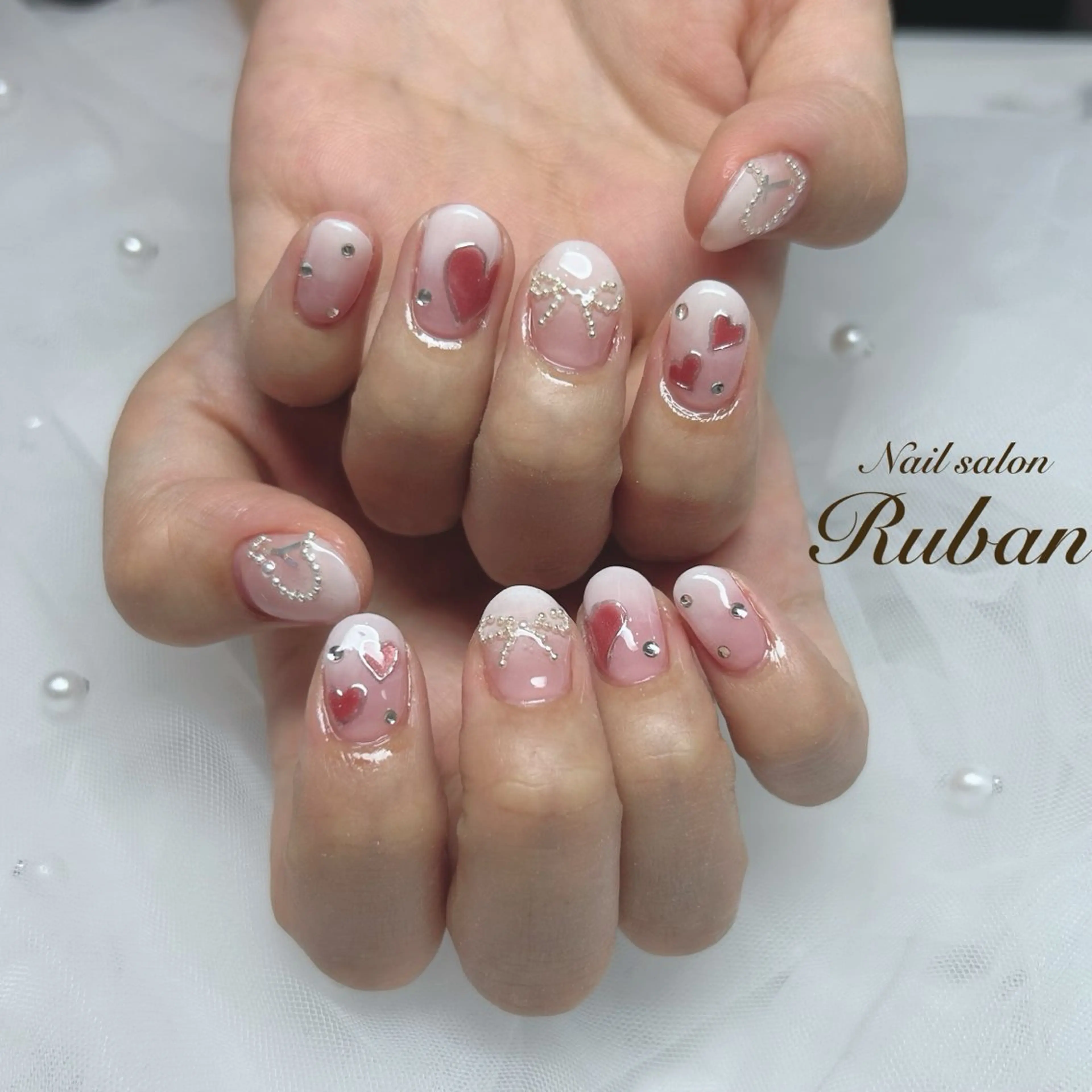 ネイル アートネイル ハート 持ち込み リボン Nail salon Ruban所属・Nail salon Rubanのネイルデザイン