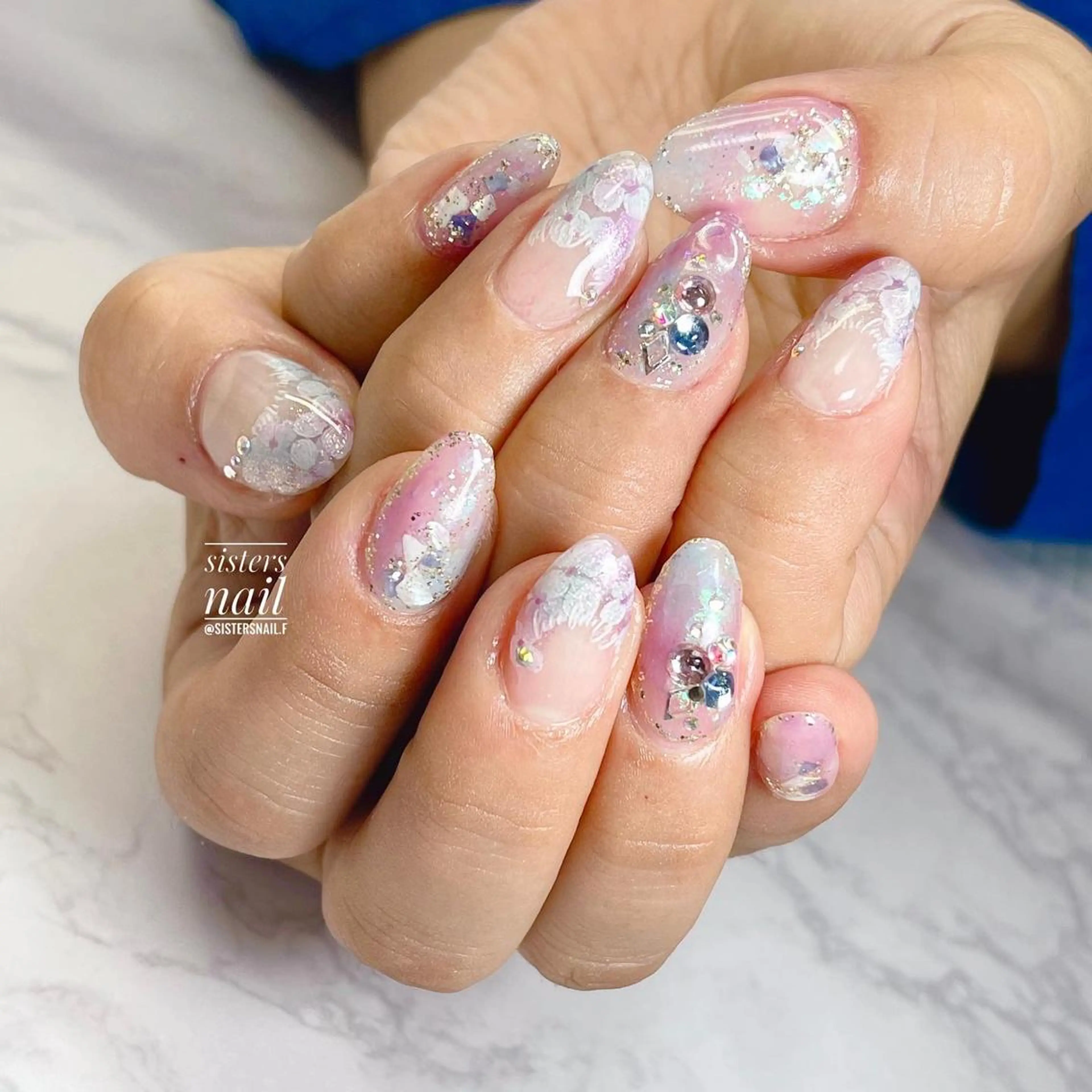 ネイル アートネイル オーロラネイル ジェルネイル キラキラネイル 夏ネイル sisters nail.fのネイルデザイン