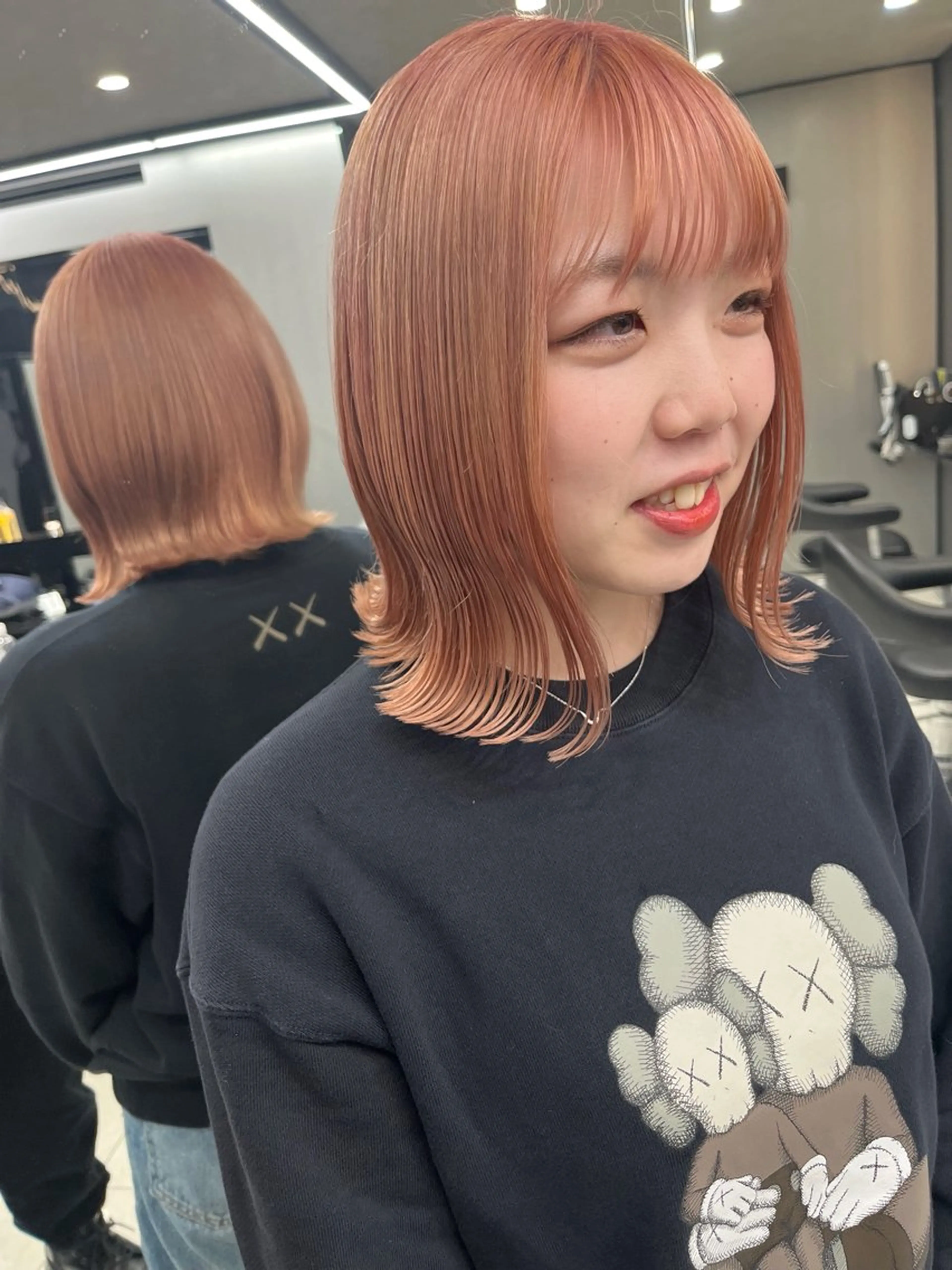 ミディアム カラー ベージュカラー ブリーチ ハイライトカラー ピンクカラー ピンクベージュ hair salon Ranun髪質改善のヘアスタイル