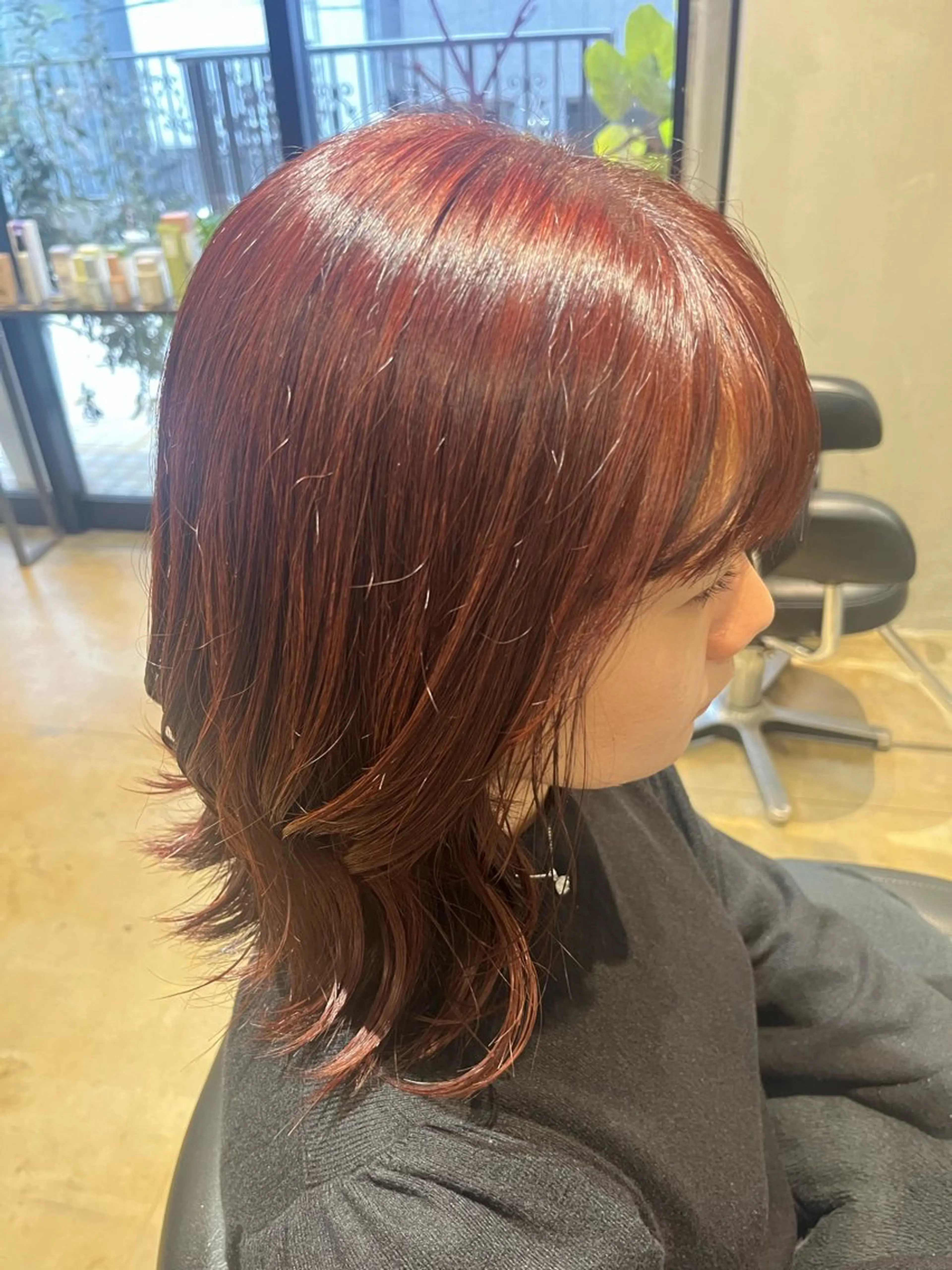 ミディアム カラー ブリーチ 透明感カラー ダブルカラー ブリーチなしカラー オレンジ みわ/博多 ブリーチ/メンズヘアのヘアスタイル