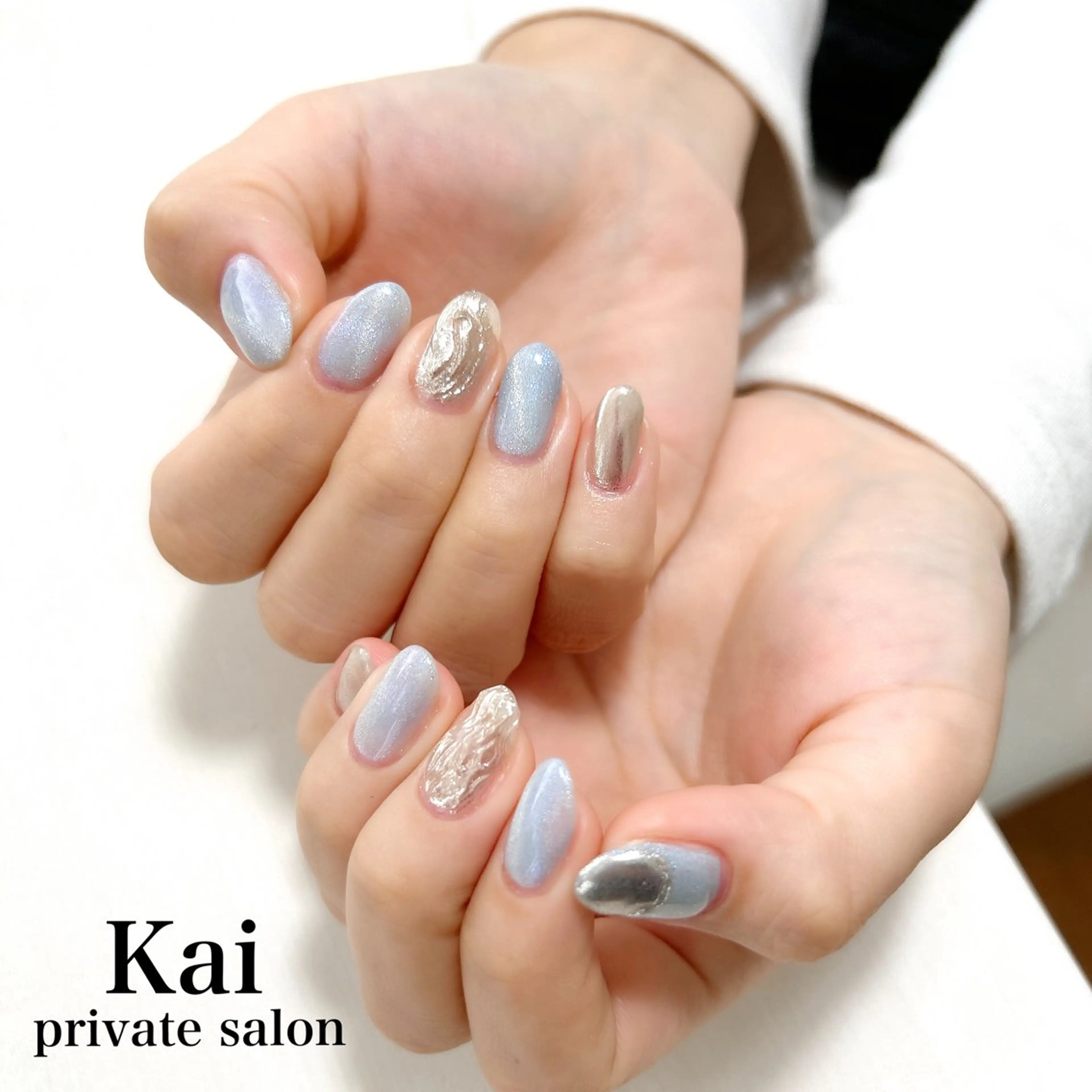 ネイル ブルー キラキラネイル 韓国ネイル マグネットネイル ミラーネイル Kai  nail Mayukoのネイルデザイン