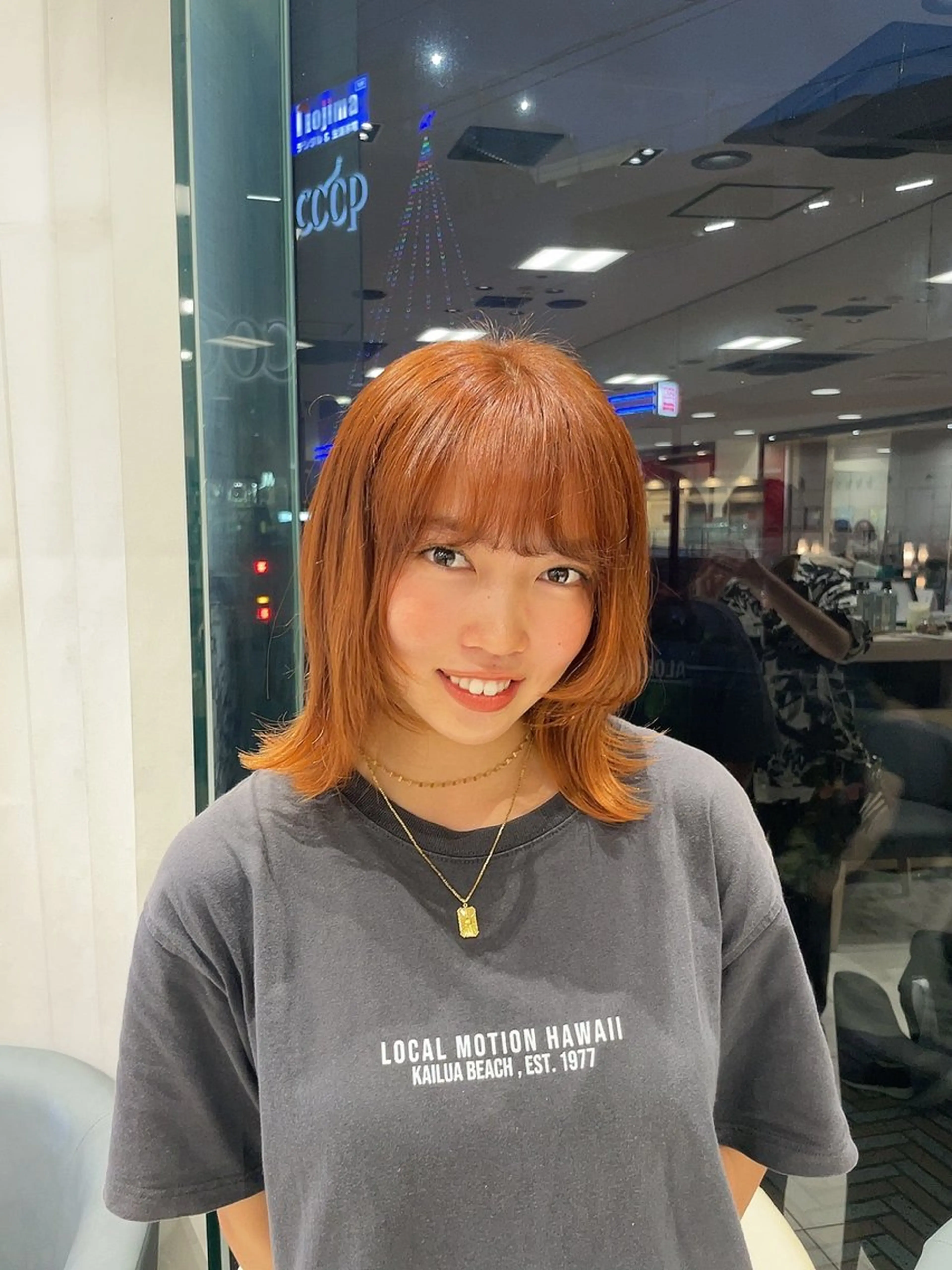 ミディアム カラー オレンジ ヘアカラー クロスパーマ/うる艶 カラー/Kurumiのヘアスタイル