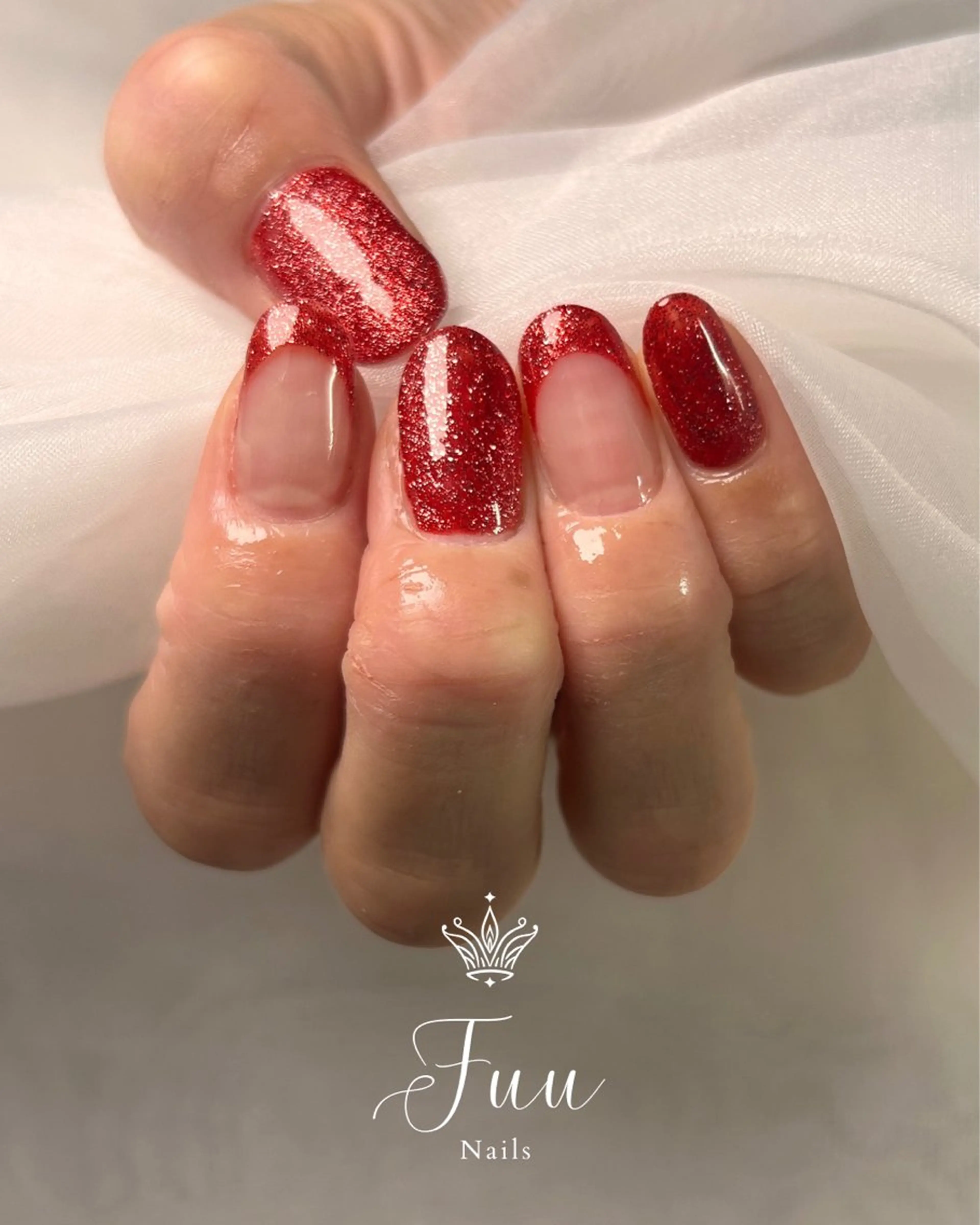 ネイル フレンチネイル 赤色 シンプルネイル ハンドネイル 犬のいるネイルサロン Fuu nailsのネイルデザイン