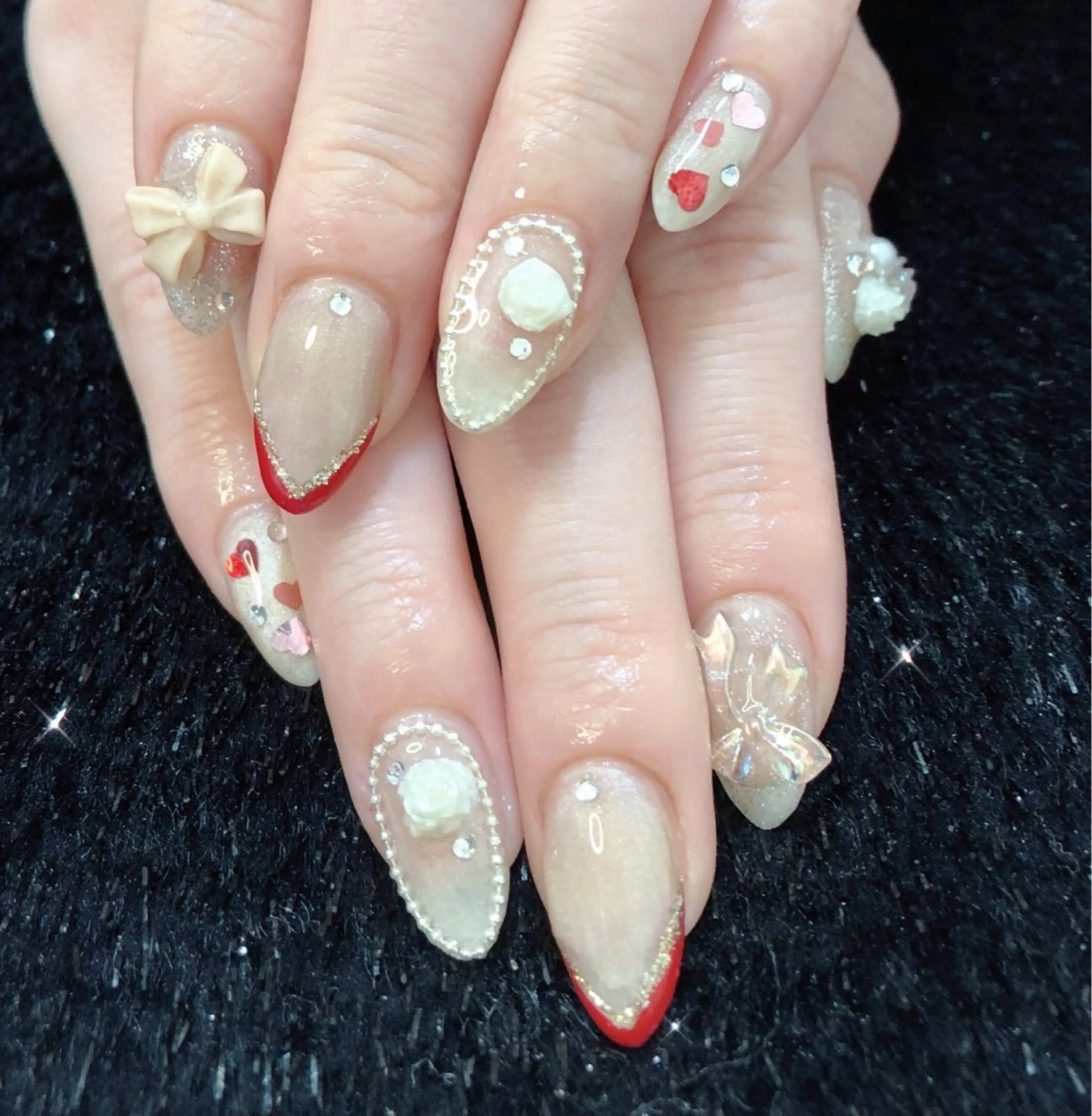 ネイル フレンチネイル ジェルネイル ガラスフレンチ ゴージャス グラデーション ハンドネイル ハンドケア 大門浜松町 ネイルのネイルデザイン