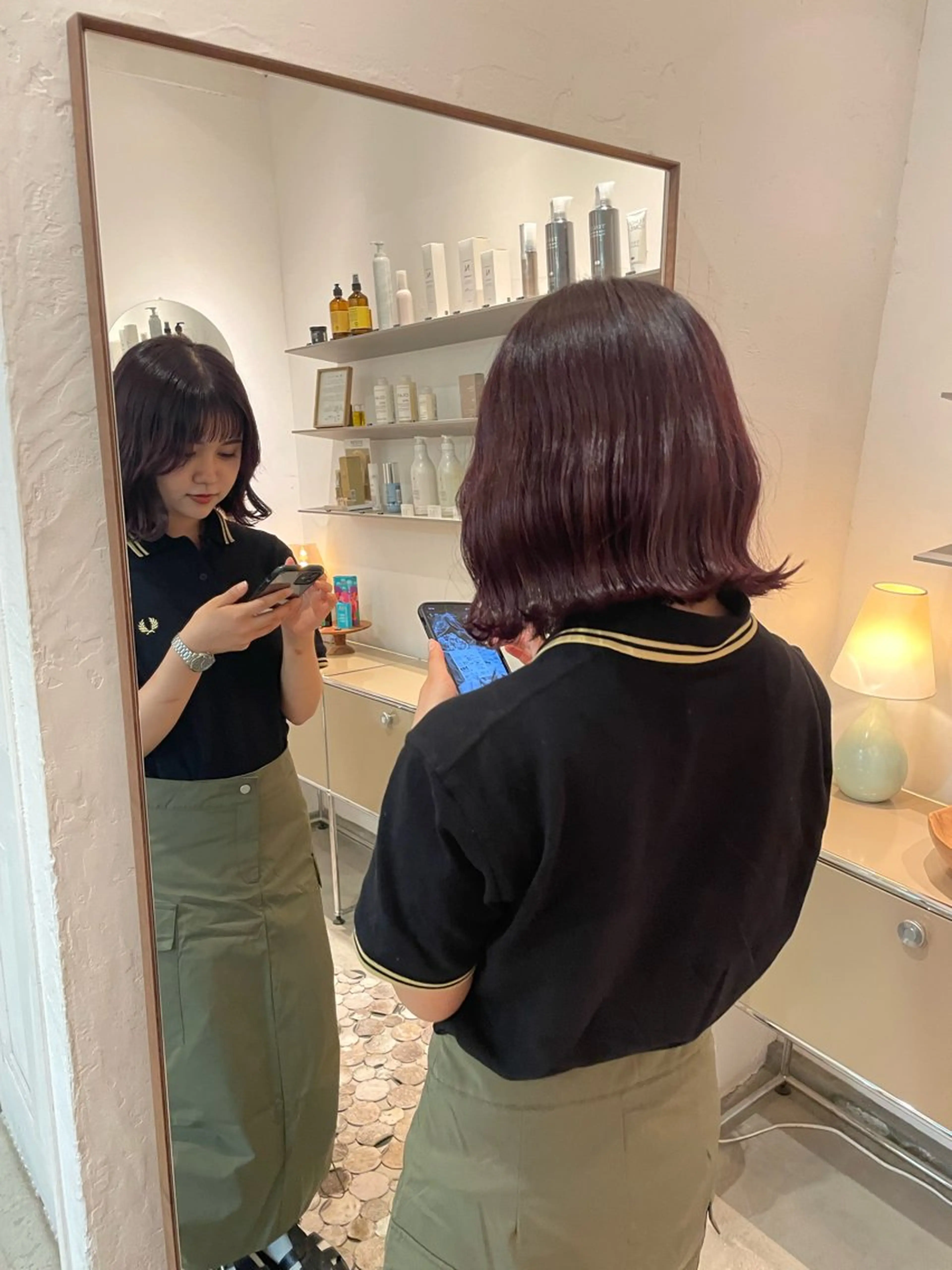 ミディアム カラー ブラウンカラー ピンクカラー ピンクブラウン HITOMI 福岡パーマのヘアスタイル