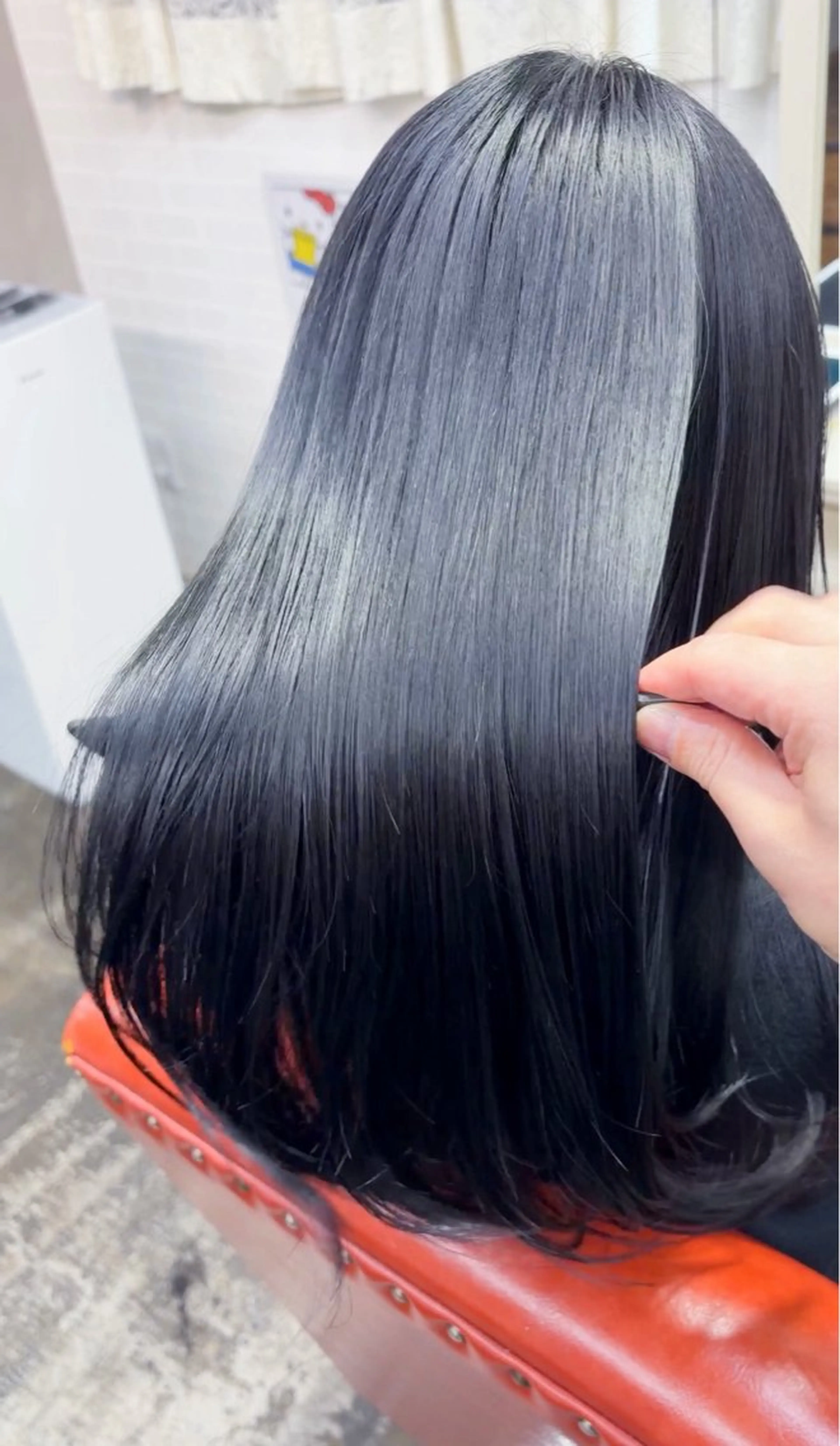 セミロング カラー 黒髪 ブルーカラー ブルーブラック Chic シックのヘアスタイル