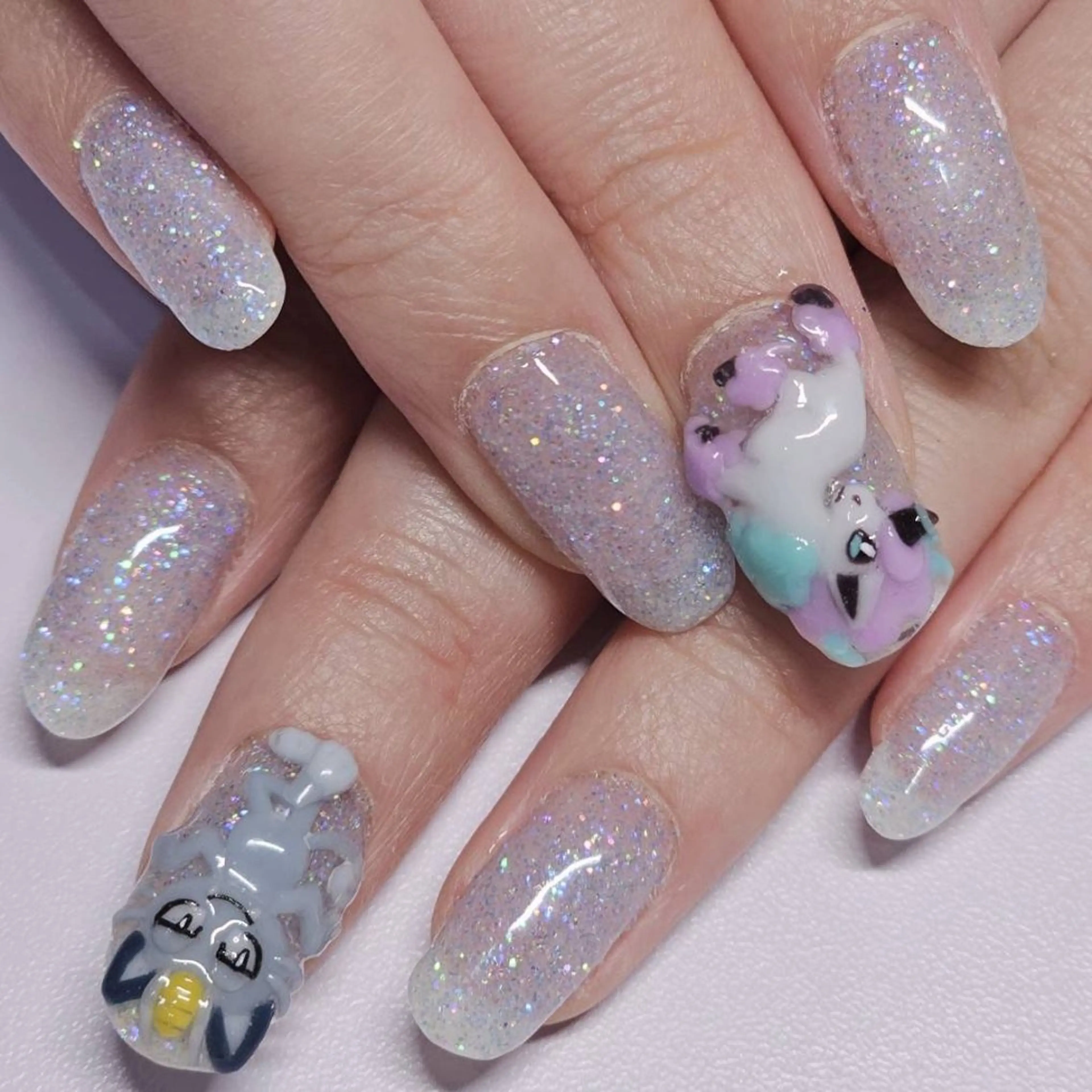 ネイル アートネイル ブルー ラメ(グリッター) ワンカラーネイル パステルネイル ハンドネイル よしだ ひろきのネイルデザイン