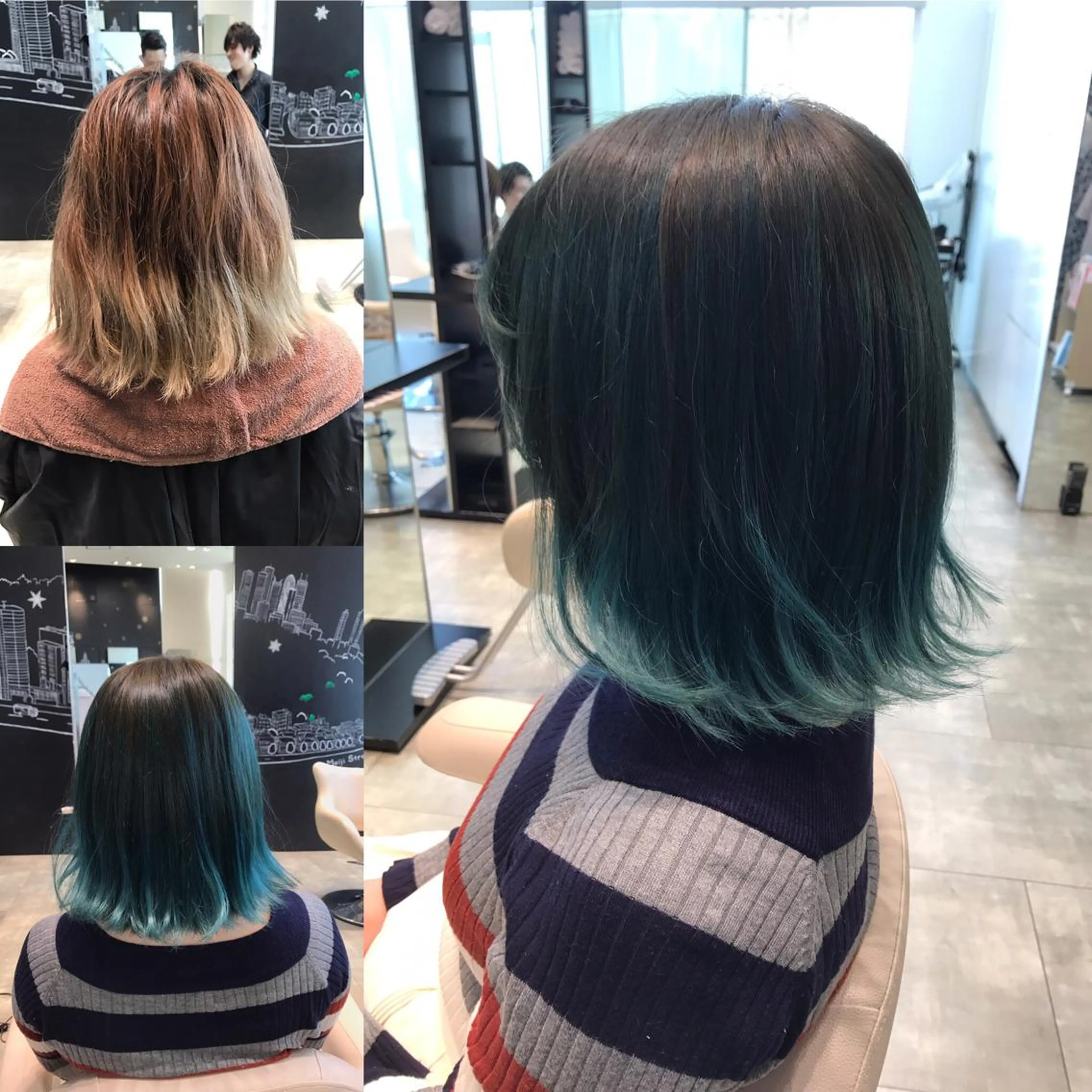 ショート カラー ヘアアレンジ エメラルドグリーン Re:ta KANZOのヘアスタイル