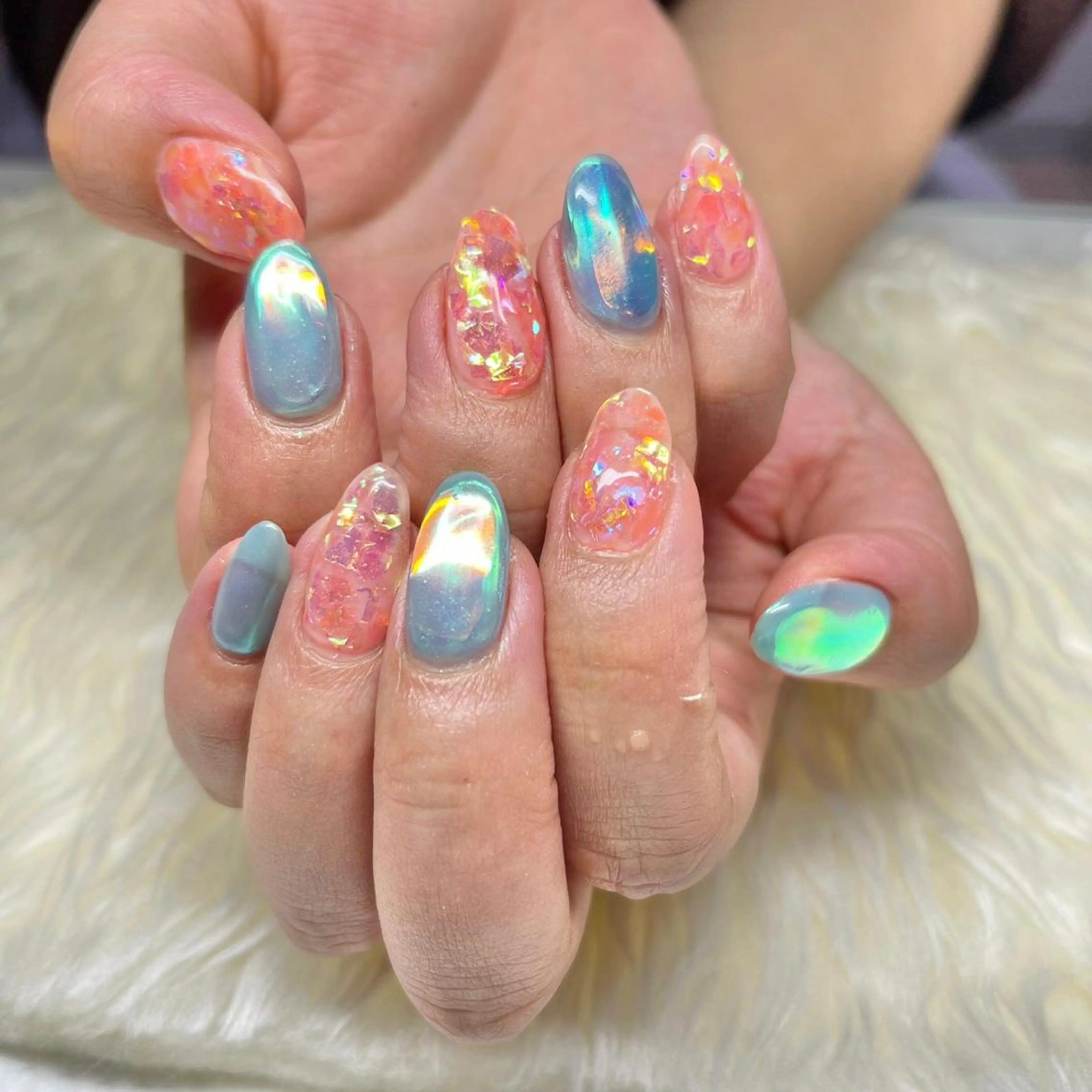 ネイル ジェルネイル 氷ネイル・うるうるネイル 韓国ネイル パラジェル バレンタイン ハンドネイル Nail&eye Belire 新宿のネイルデザイン