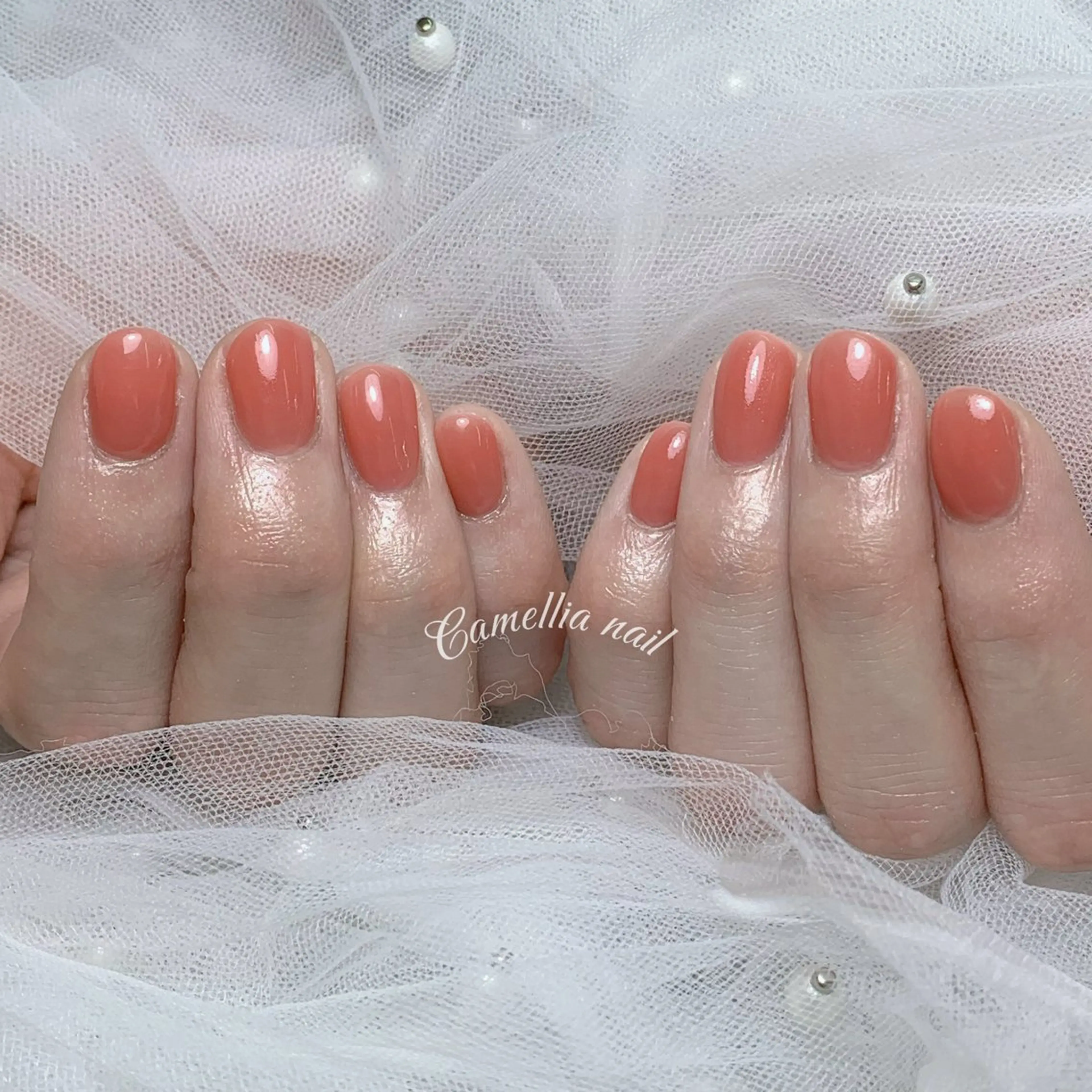 ネイル ハンドネイル Camellia 長さだし& デザインのネイルデザイン