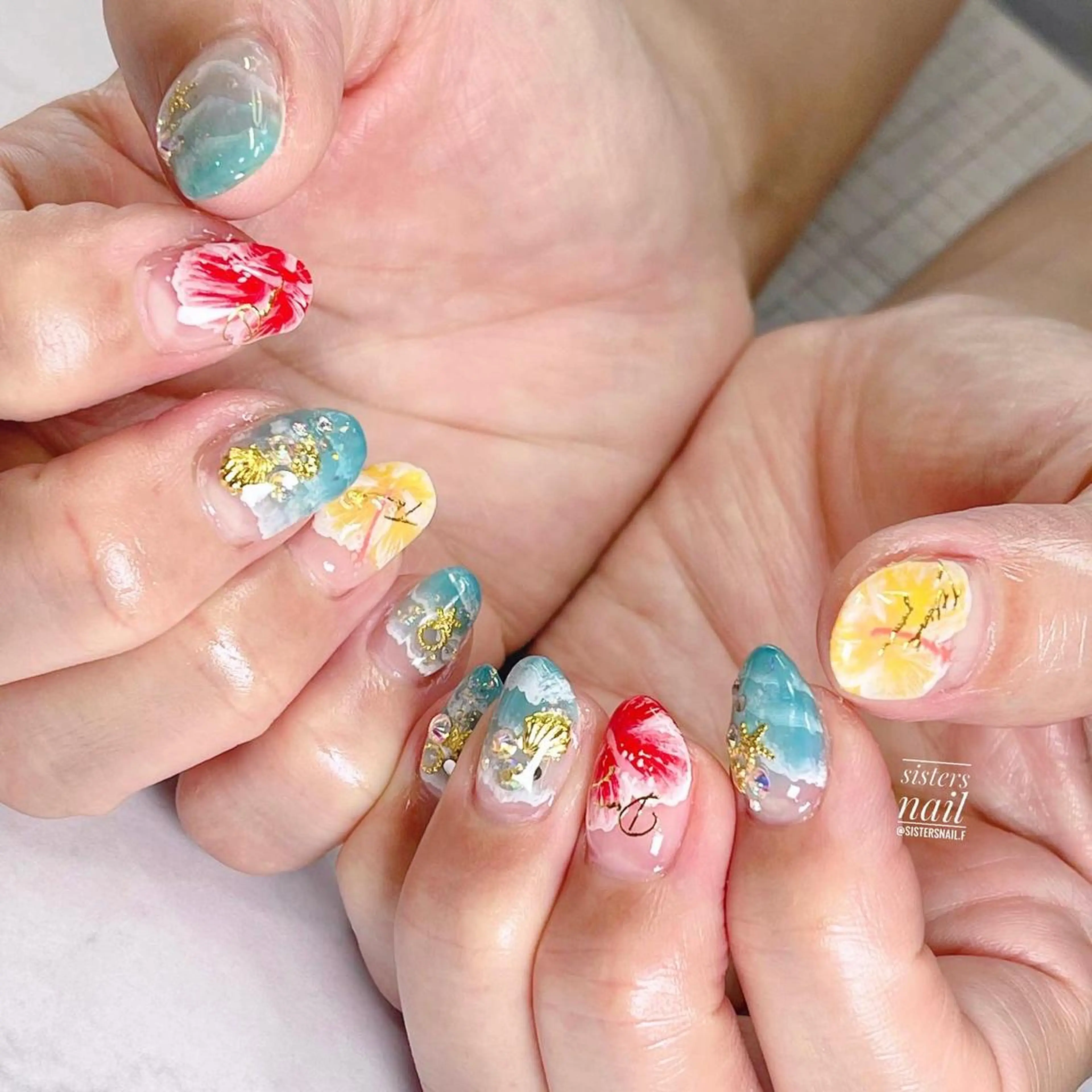 ネイル アートネイル フラワーネイル ジェルネイル 夏ネイル sisters nail.fのネイルデザイン
