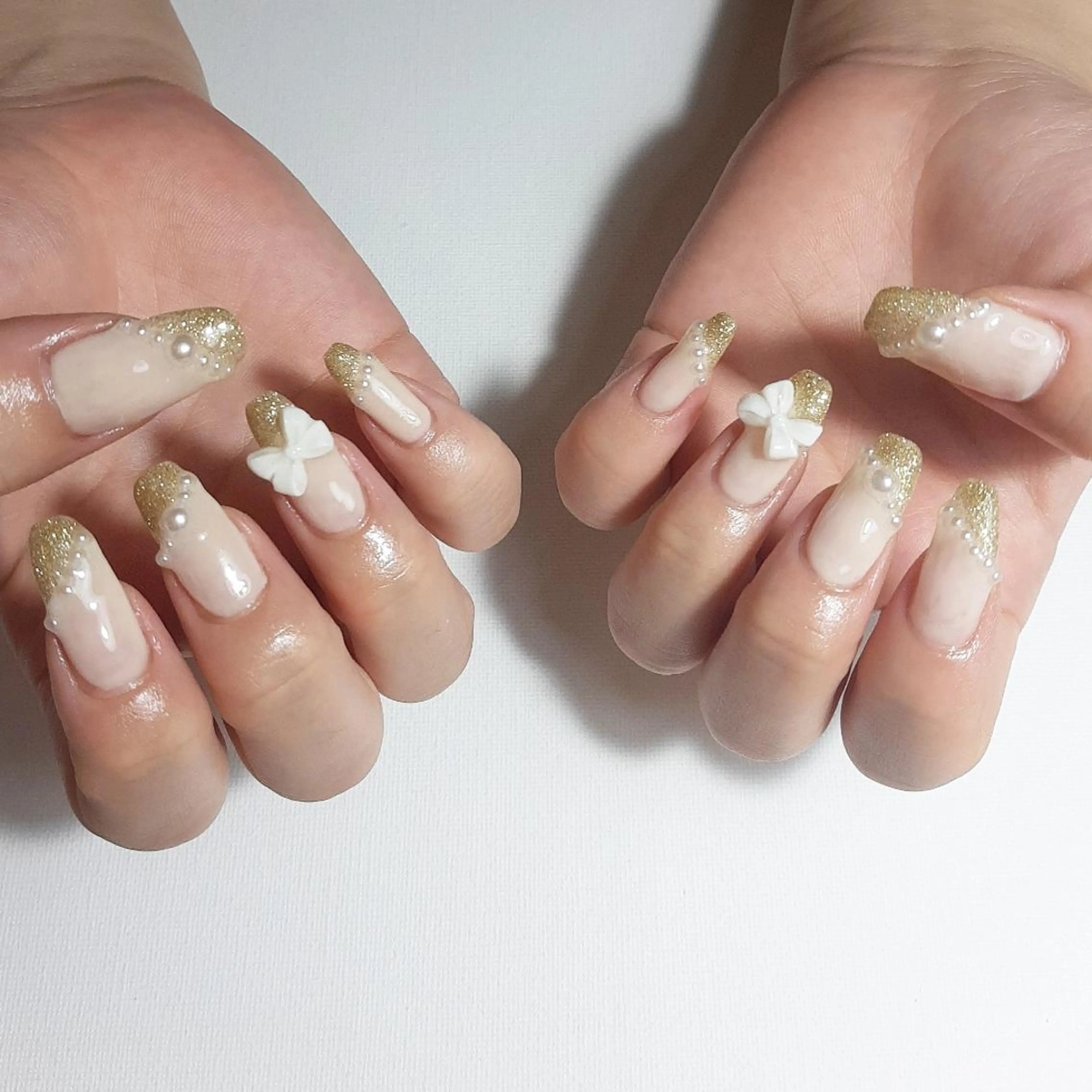 ネイル フレンチネイル ジェルネイル 持ち込み 斜めフレンチ リボン owlnail /持込みデザイン専門のネイルデザイン