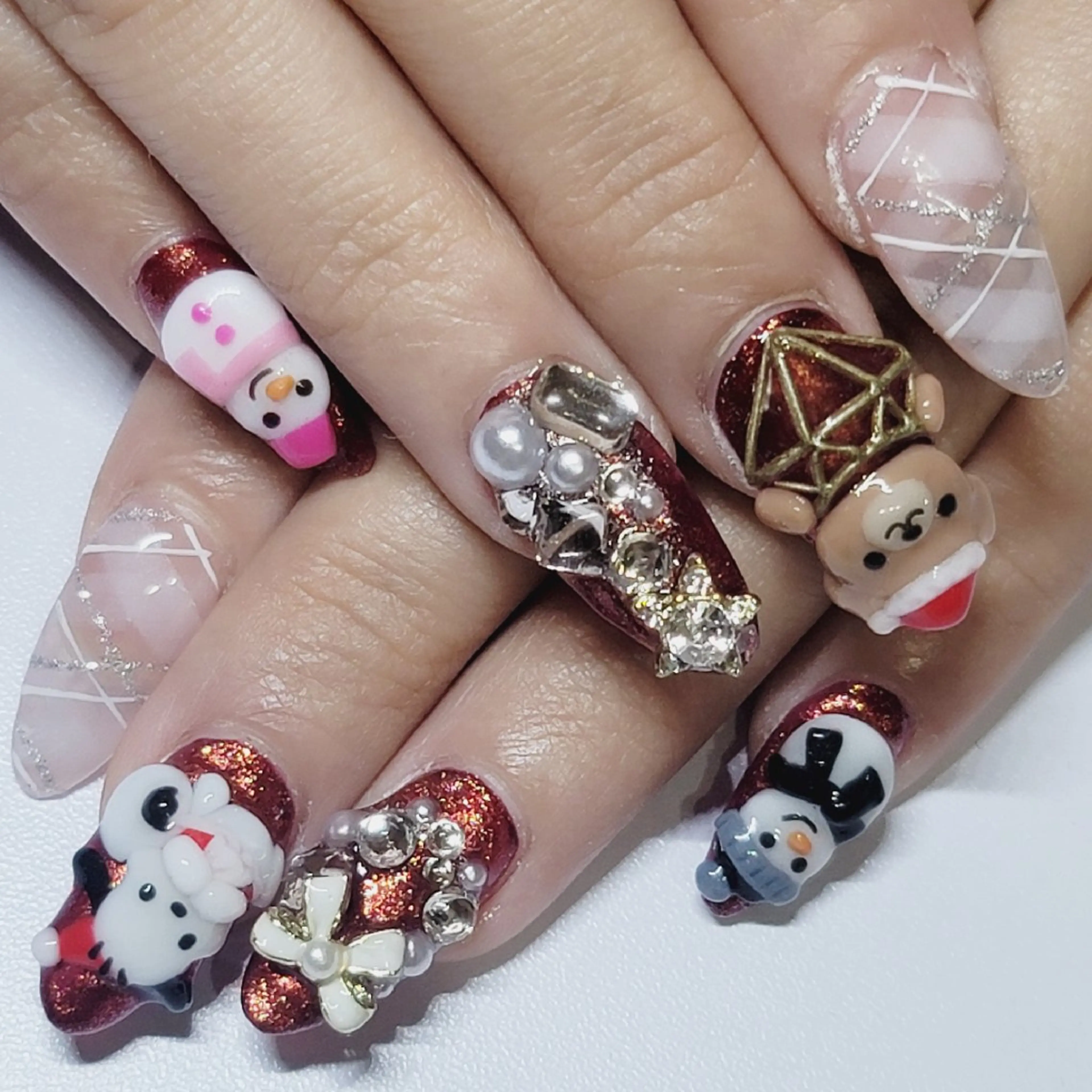 ネイル アートネイル ラメ(グリッター) ワンカラーネイル 赤色 ハンドネイル よしだ ひろきのネイルデザイン