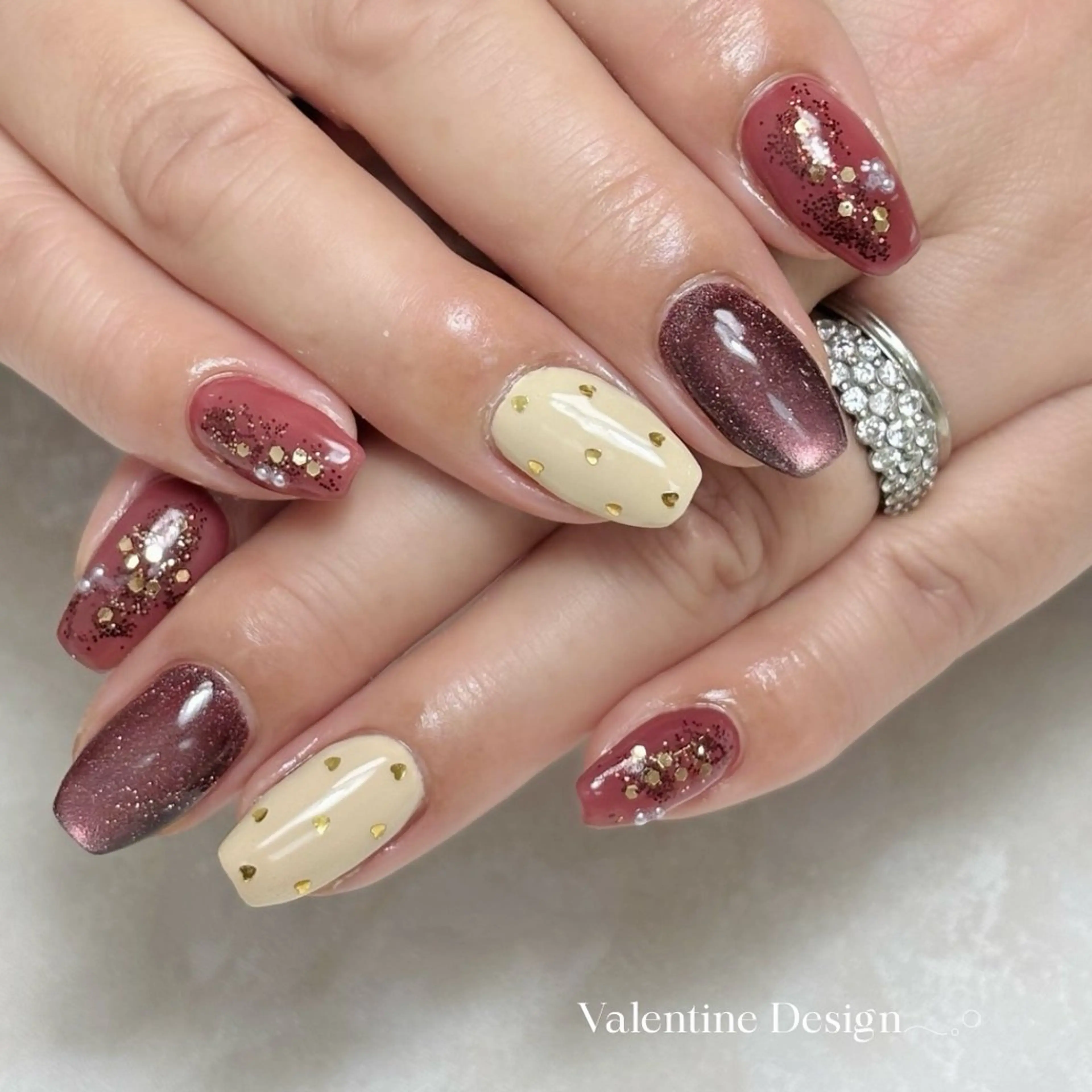 ネイル バレンタイン ハンドネイル moka nailのネイルデザイン