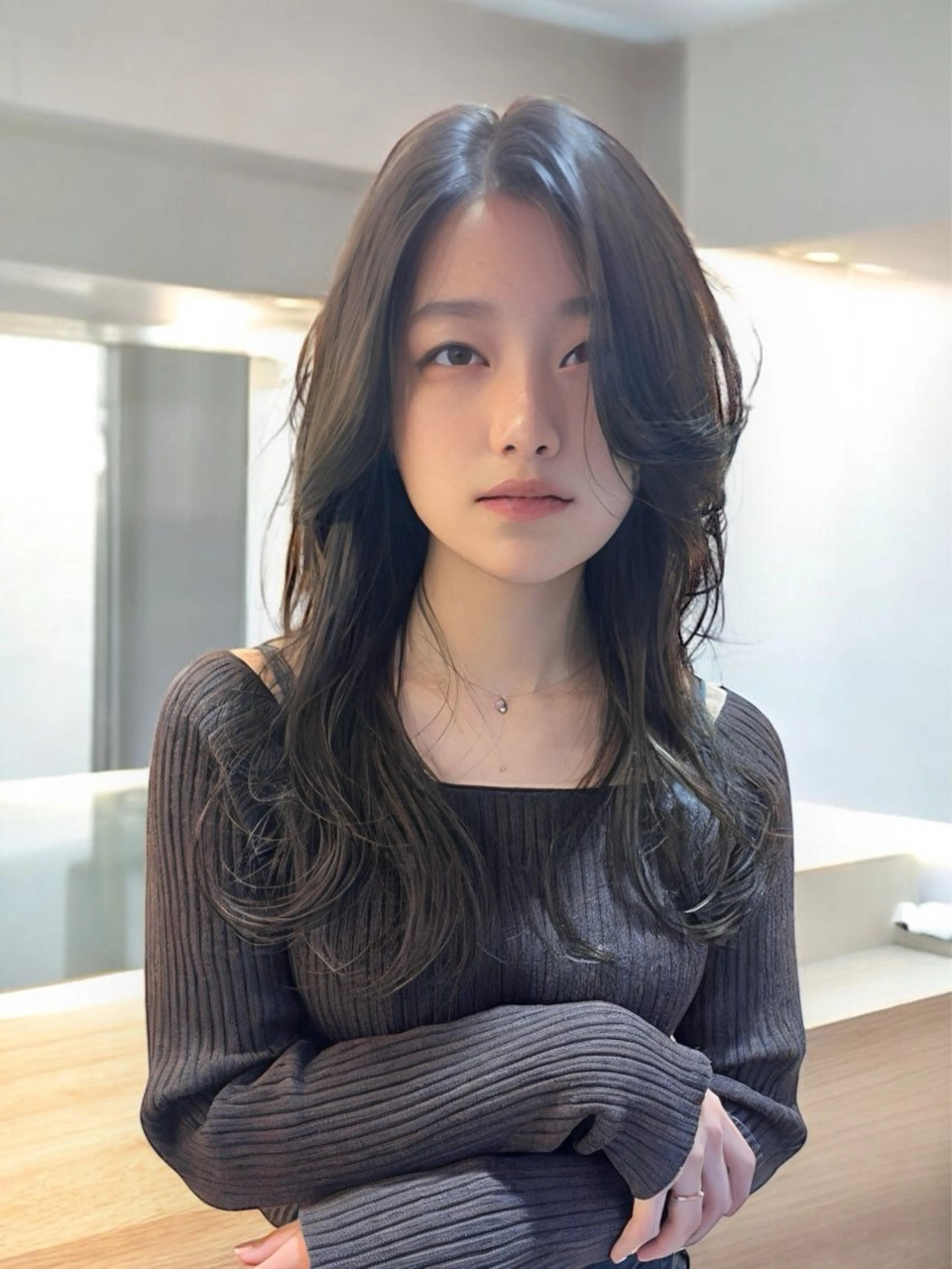 セミロング カラー レイヤーカット カット ヘアカラー トリートメント レイヤー/ベージュ カラー/ハシモトのヘアスタイル