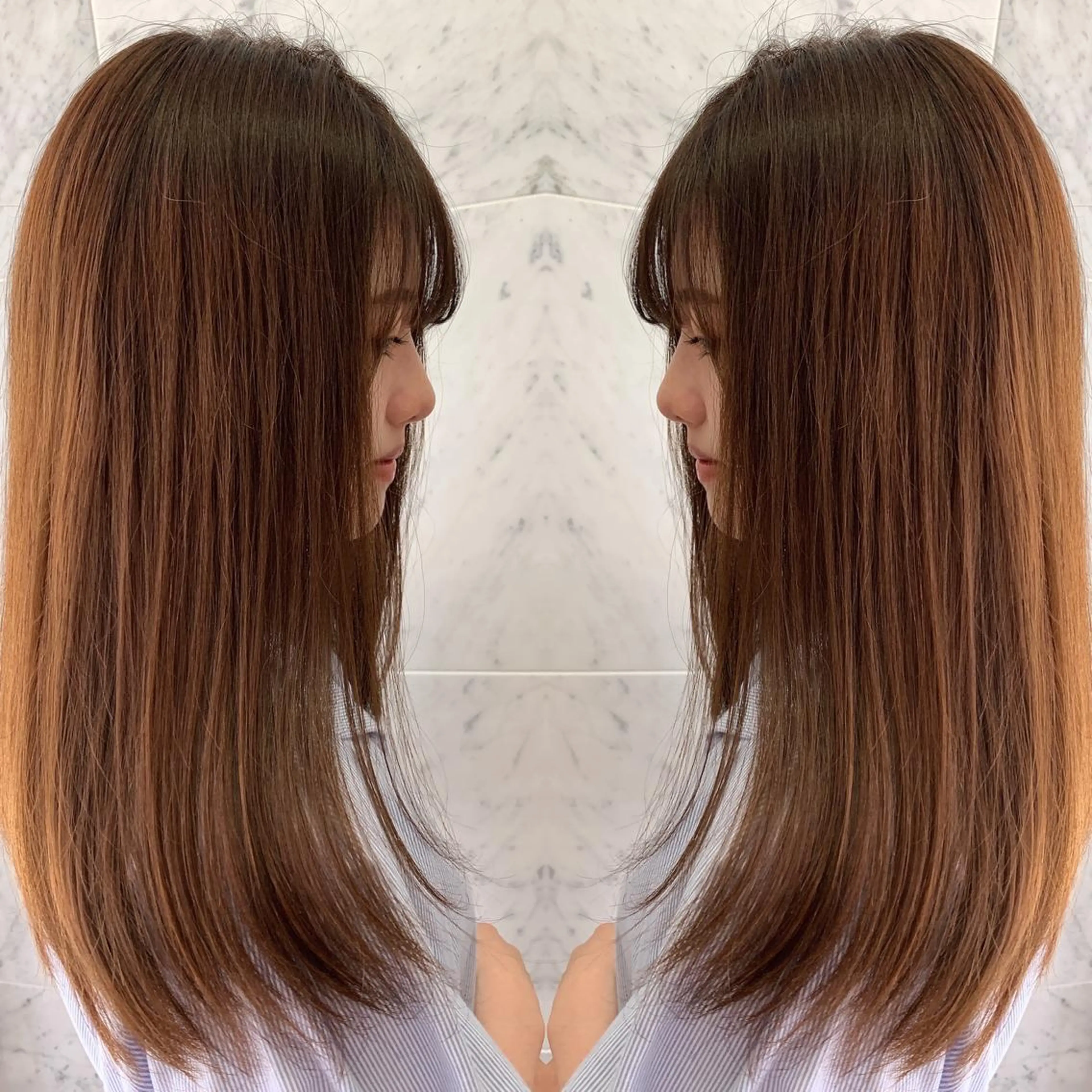 セミロング カット トリートメント レイヤーカット/ 顔周り 五島巨幹のヘアスタイル